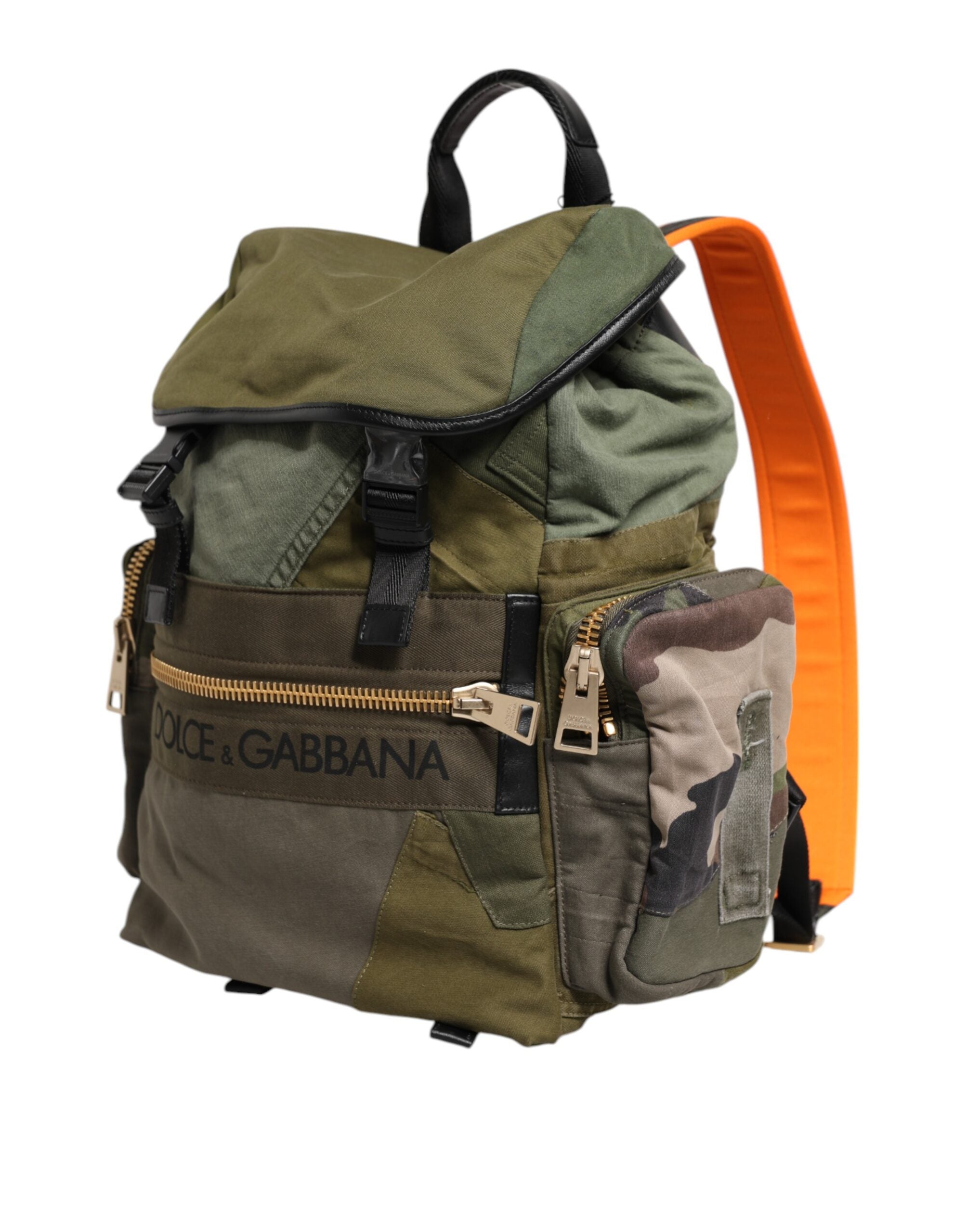 Military Green Patchwork Rucksack Backpack Bag Cotton Nylon Calfskin