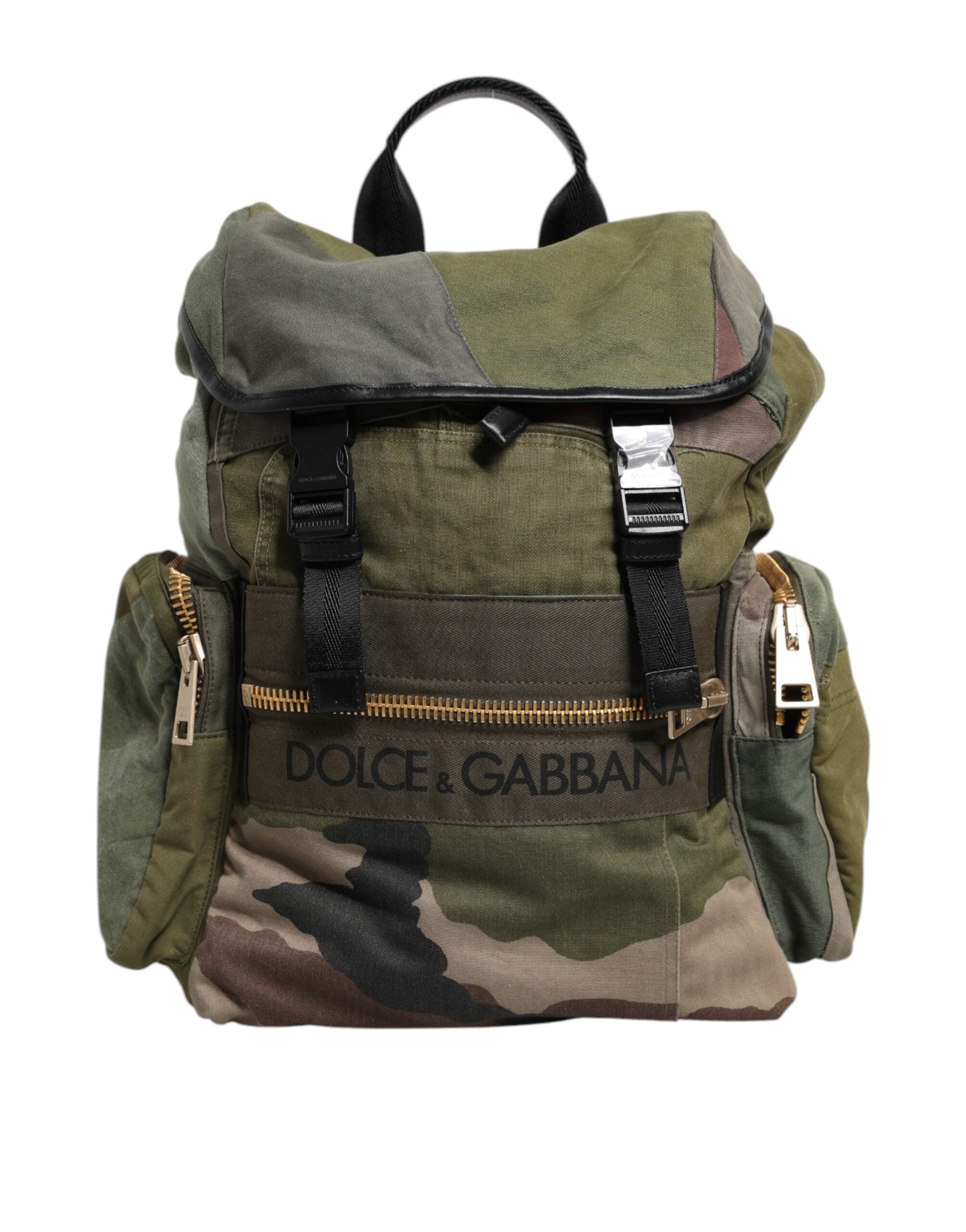 Military Green Patchwork Rucksack Backpack Bag Cotton Nylon Calfskin