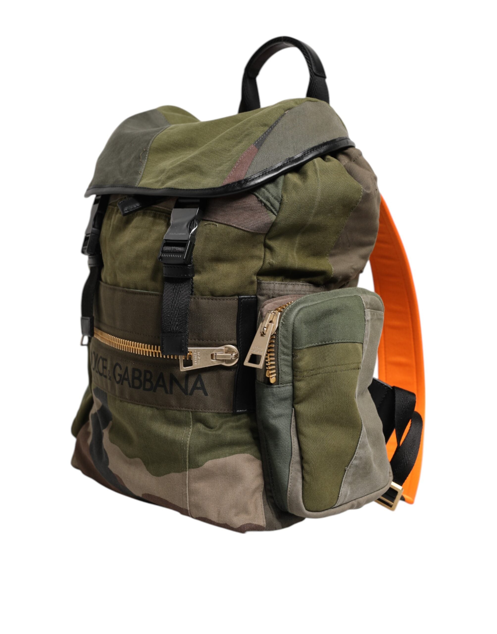 Military Green Patchwork Rucksack Backpack Bag Cotton Nylon Calfskin