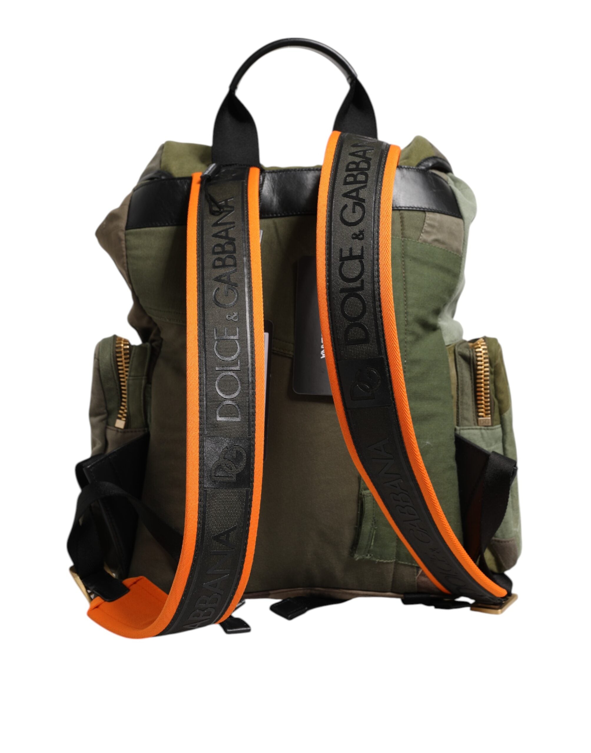 Military Green Patchwork Rucksack Backpack Bag Cotton Nylon Calfskin
