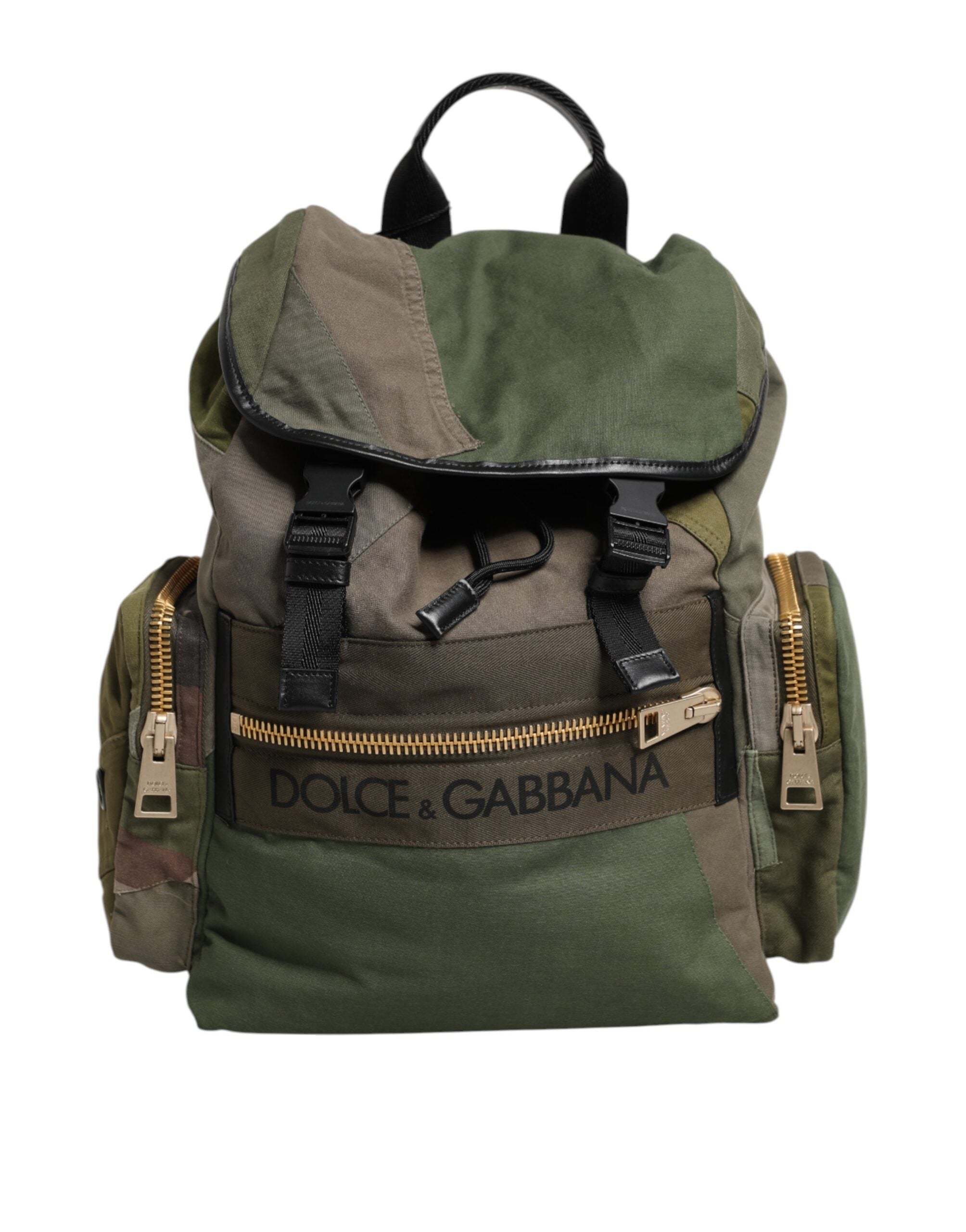 Military Green Patchwork Rucksack Backpack Bag Cotton Nylon Calfskin