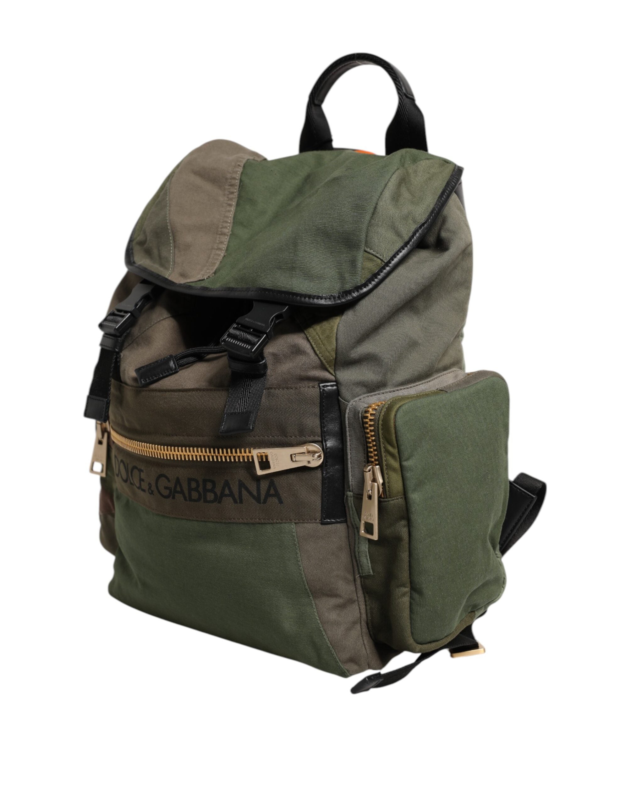 Military Green Patchwork Rucksack Backpack Bag Cotton Nylon Calfskin
