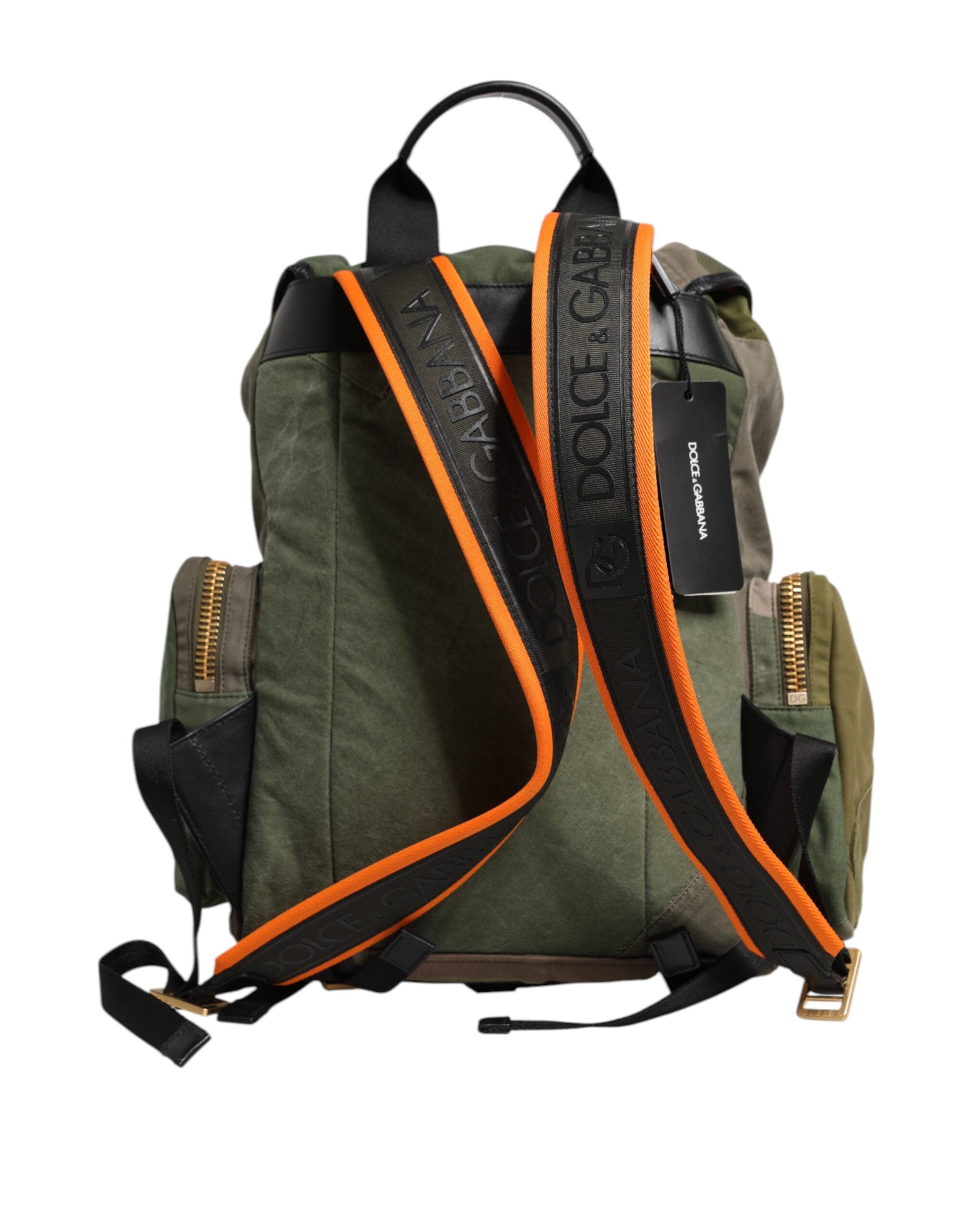 Military Green Patchwork Rucksack Backpack Bag Cotton Nylon Calfskin