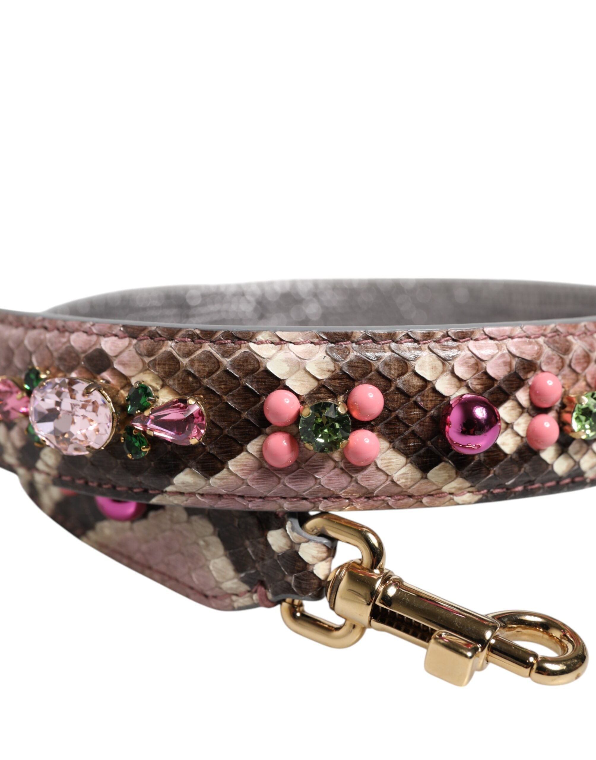 Multicolor Embellished Handbag Shoulder Strap Python Leather Bag