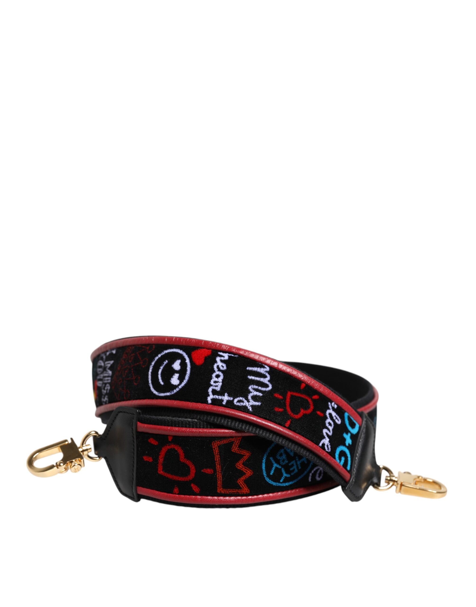 Black Cotton Printed Women Bag Accessory Shoulder Strap Calf Lamb