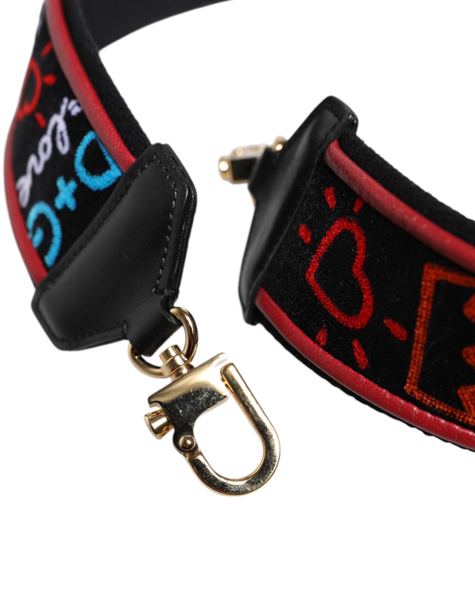 Black Cotton Printed Women Bag Accessory Shoulder Strap Calf Lamb