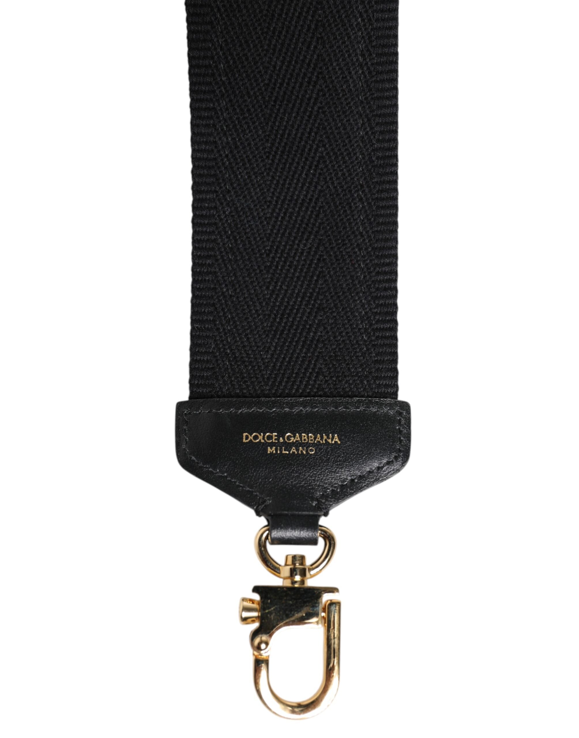 Black Cotton Printed Women Bag Accessory Shoulder Strap Calf Lamb