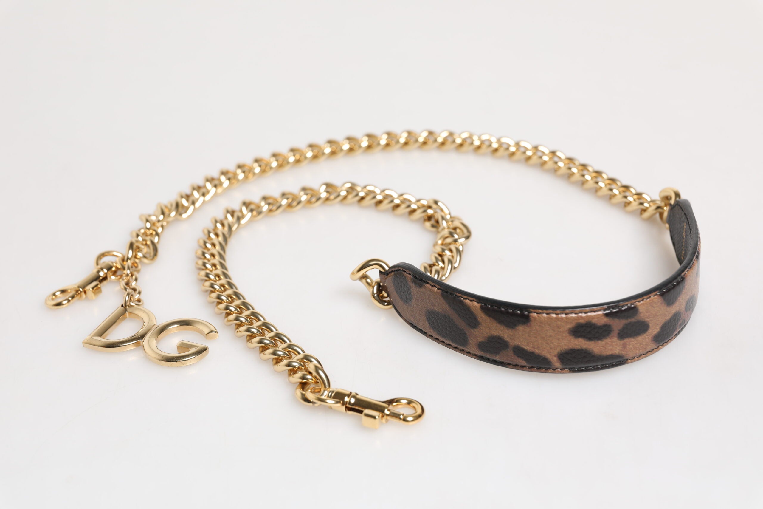 Brown Leopard Gold Brass Chain Accessory Shoulder Strap Calf Leather Real Bag