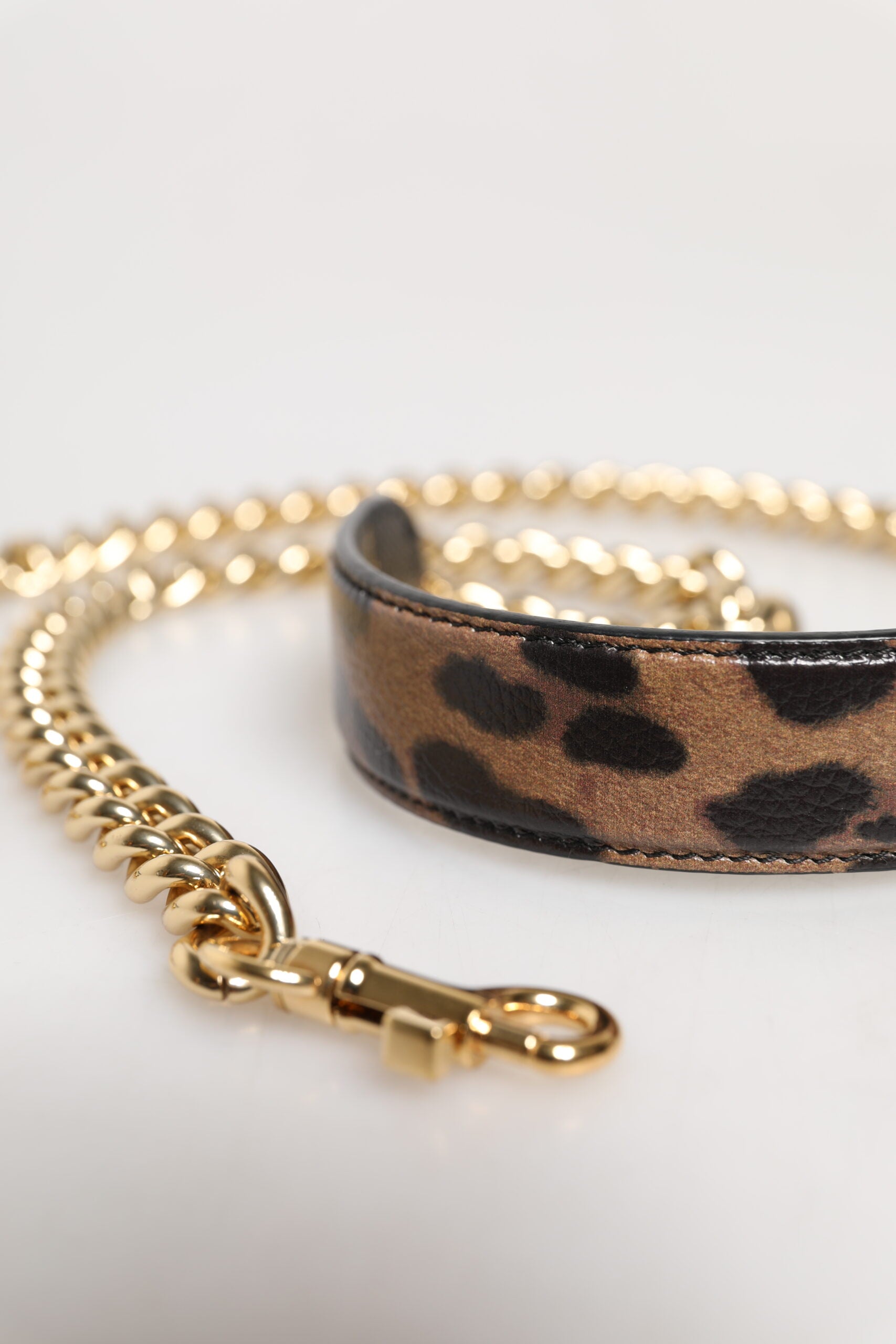 Brown Leopard Gold Brass Chain Accessory Shoulder Strap Calf Leather Real Bag