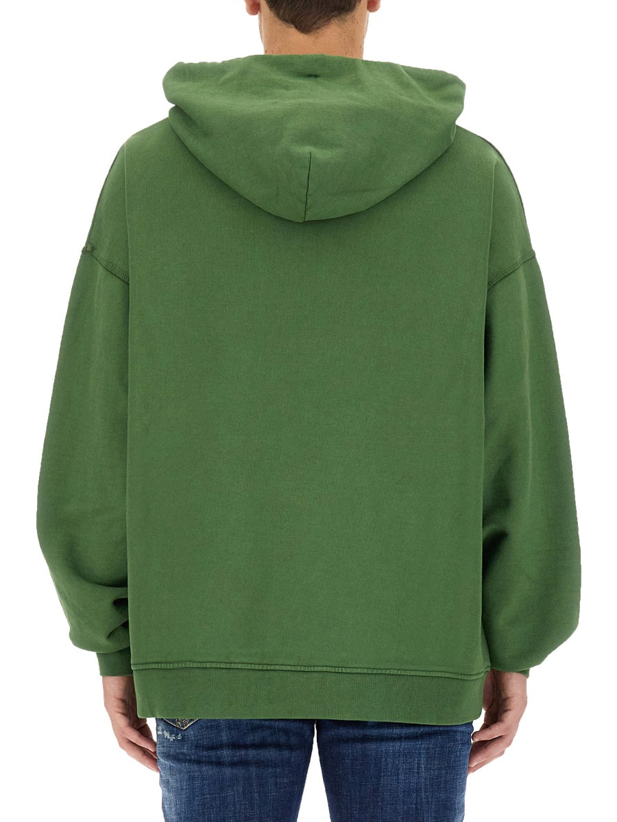 Sweatshirt With Logo Green Cotton Sweatshirts