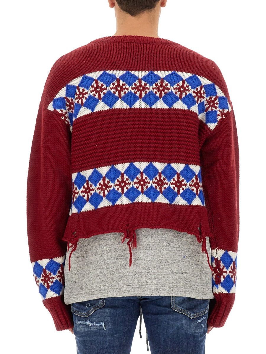 Jacquard Knit Sweater Multicolour Wool Jumpers