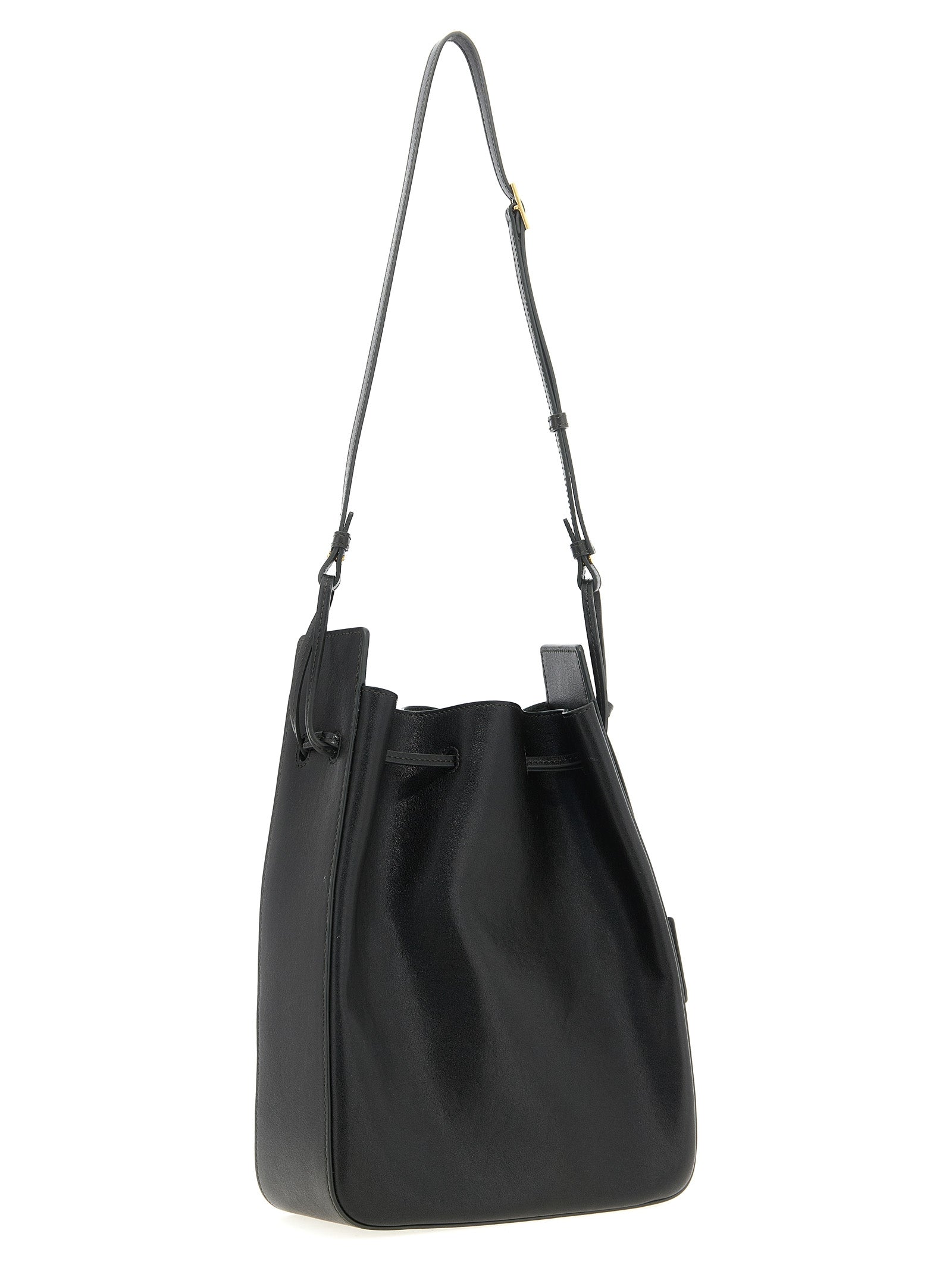Large Leather Bucket Bag Green Calfskin (bos Taurus) Crossbody