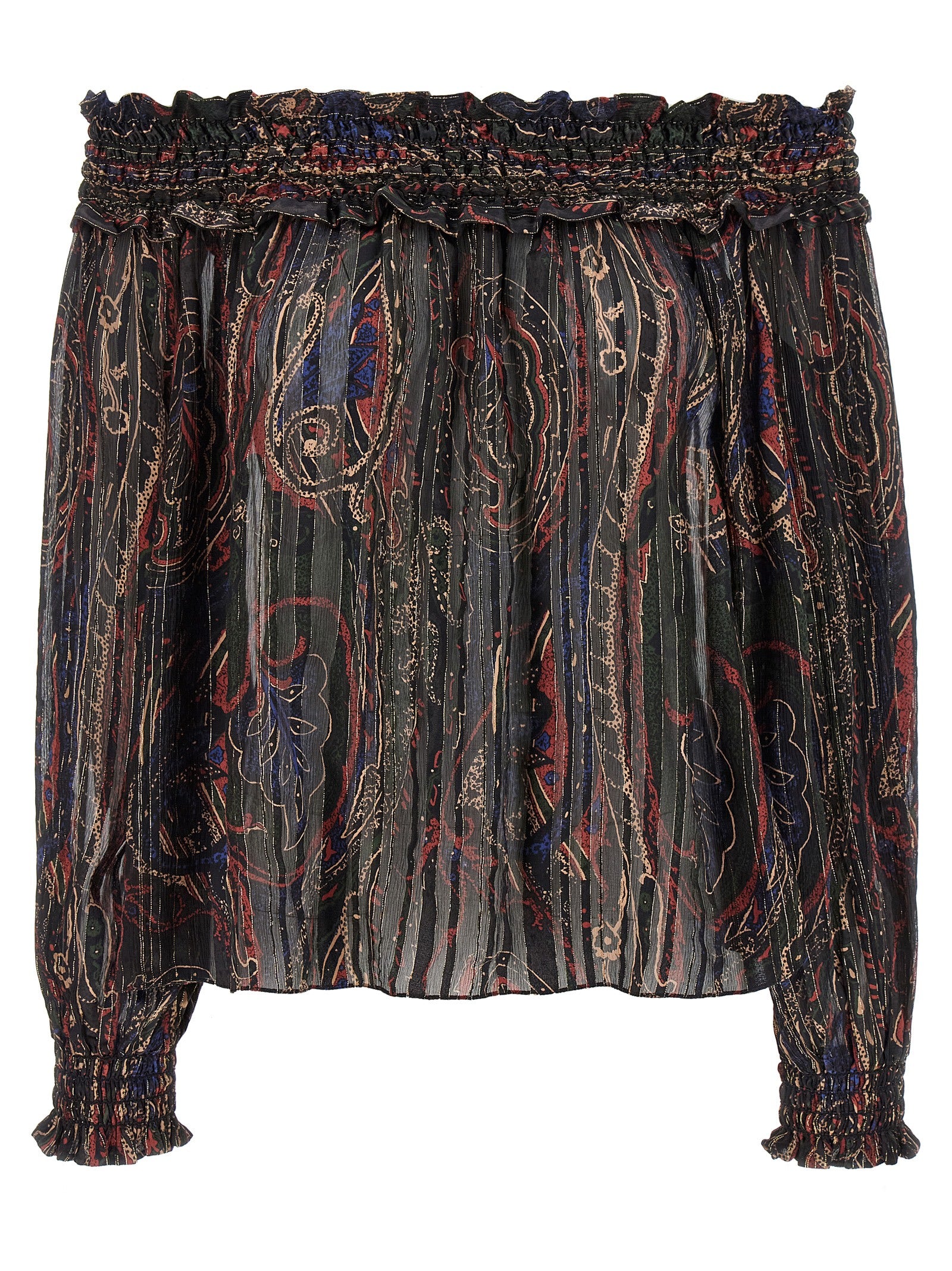 Smock stitch blouse Multicolor Silk Metallic Polyester Shirt