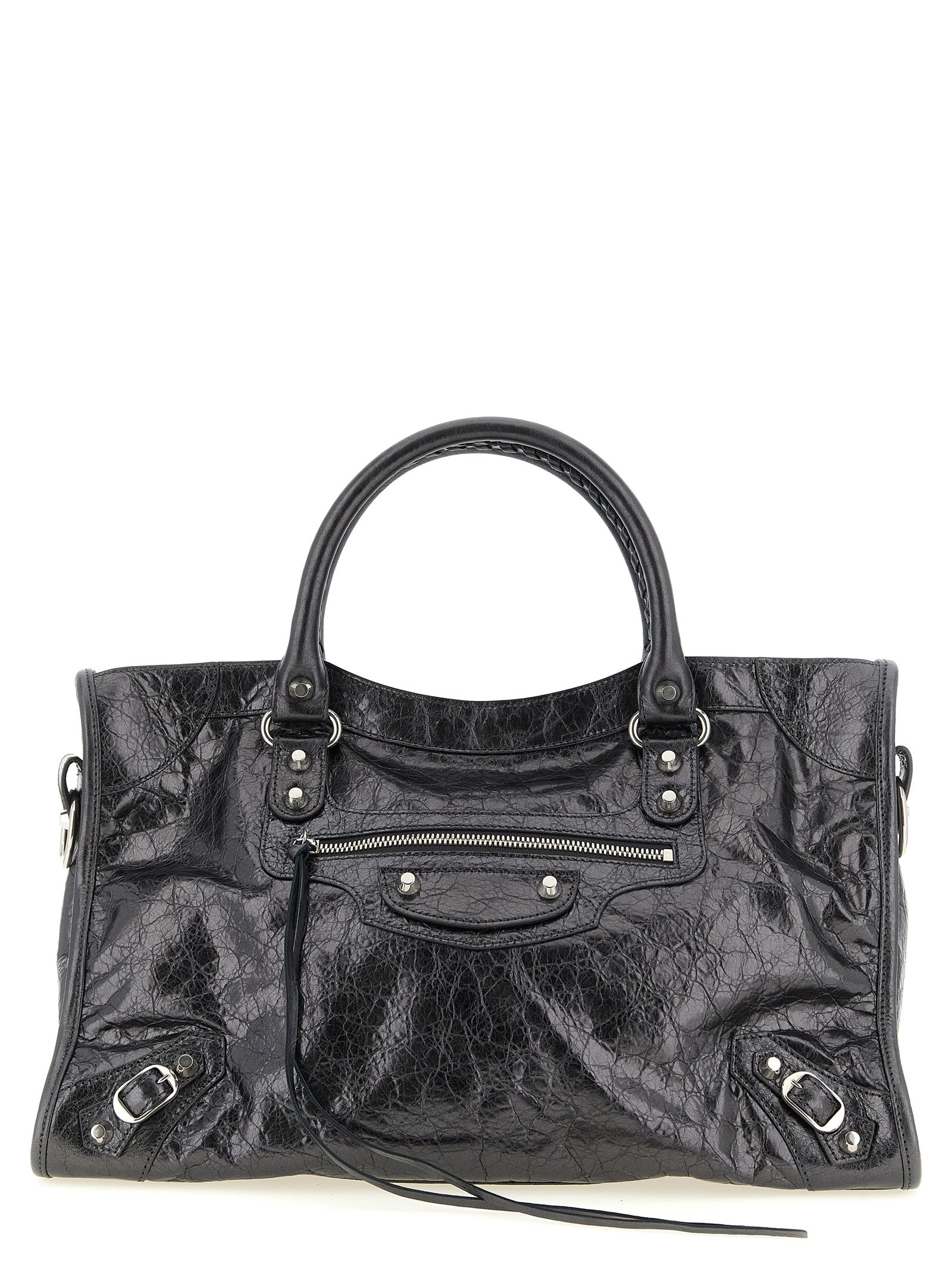 Le City M Handbag Silver Lamb Leather (ovis Aries) Hand Bags