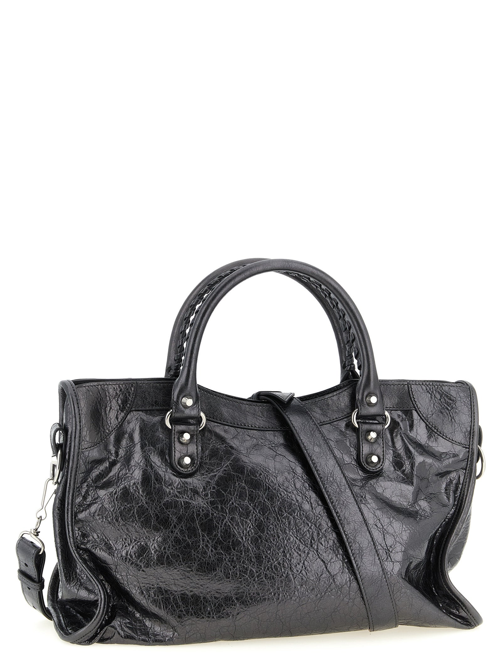 Le City M Handbag Silver Lamb Leather (ovis Aries) Hand Bags