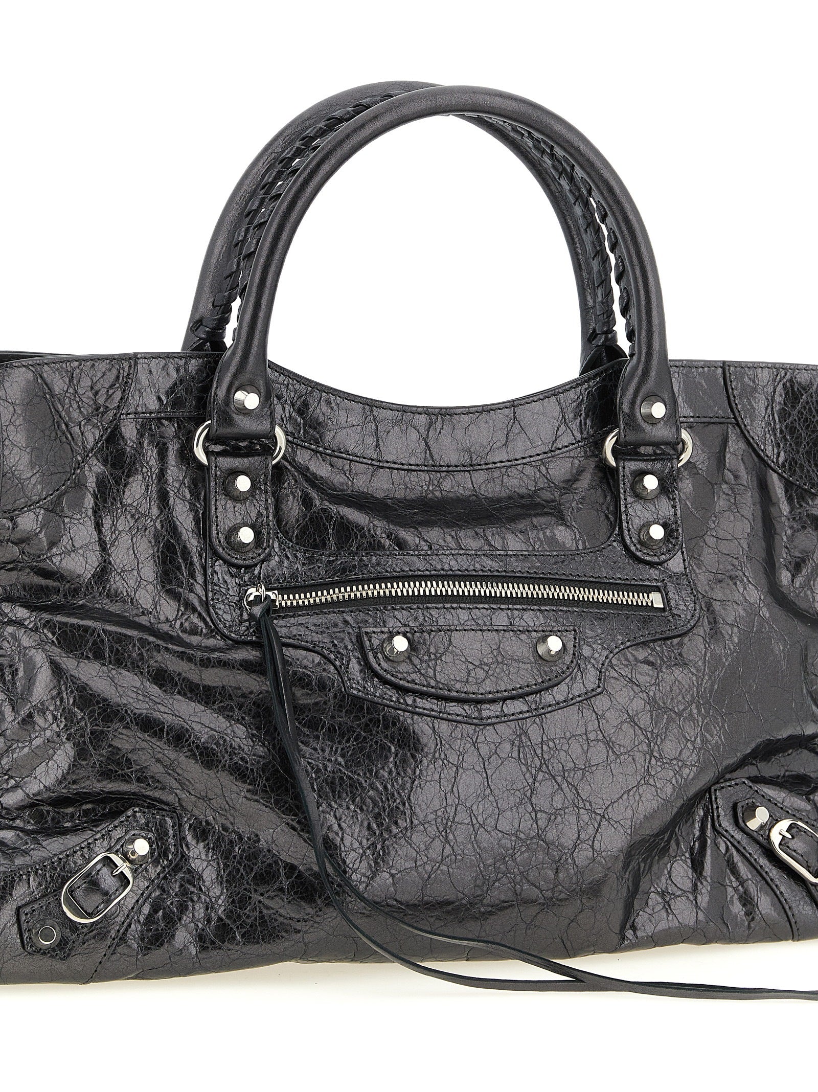 Le City M Handbag Silver Lamb Leather (ovis Aries) Hand Bags