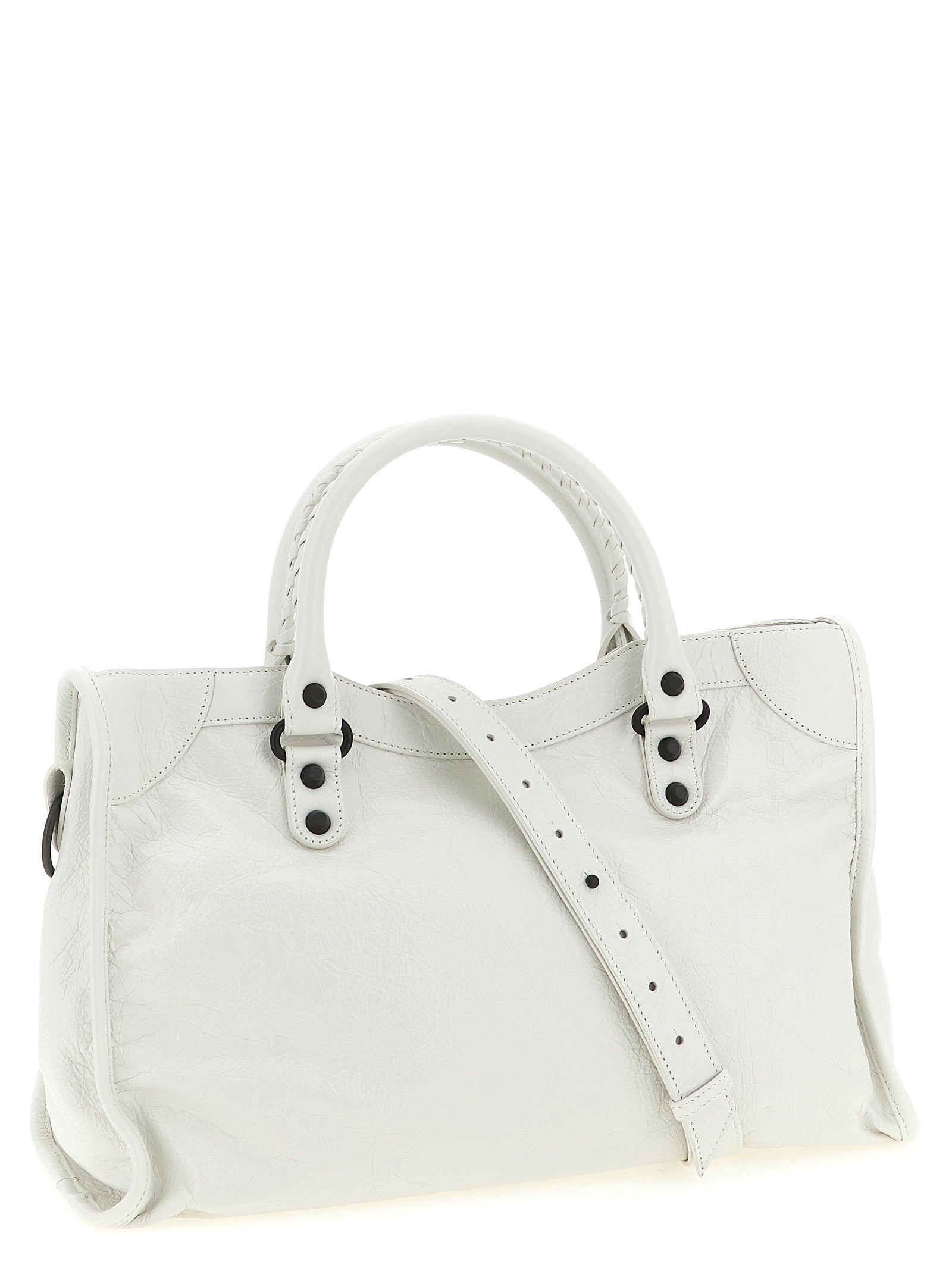 Le City M Handbag White Lamb Leather (ovis Aries) Hand Bags