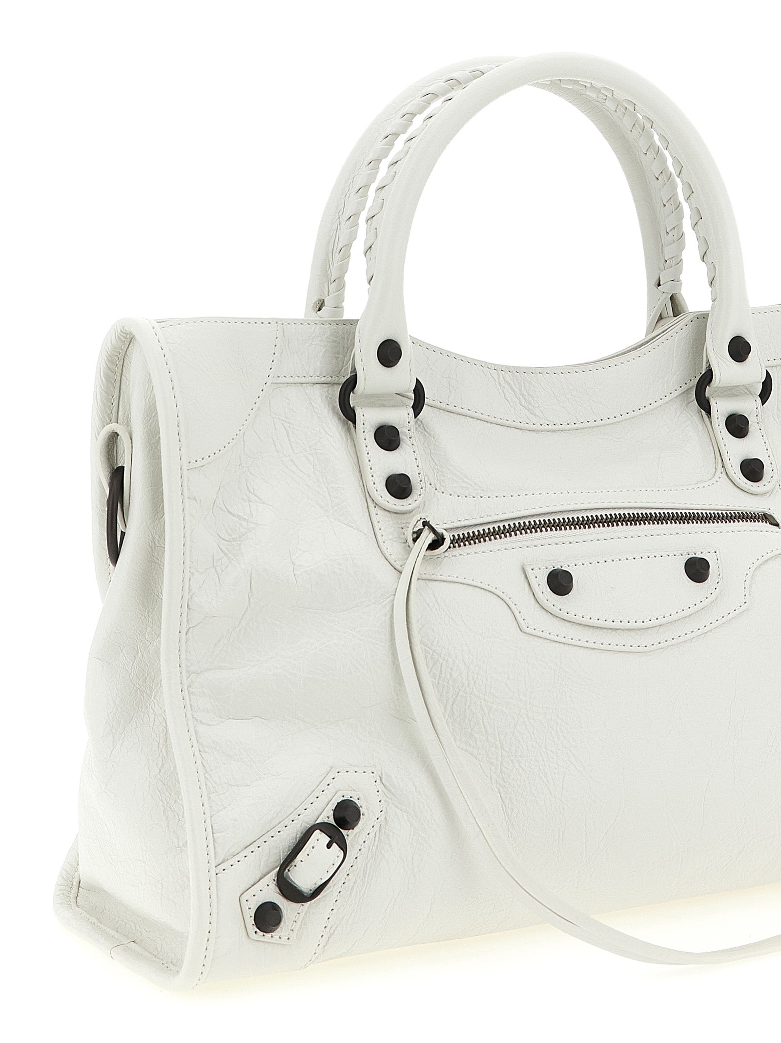 Le City M Handbag White Lamb Leather (ovis Aries) Hand Bags