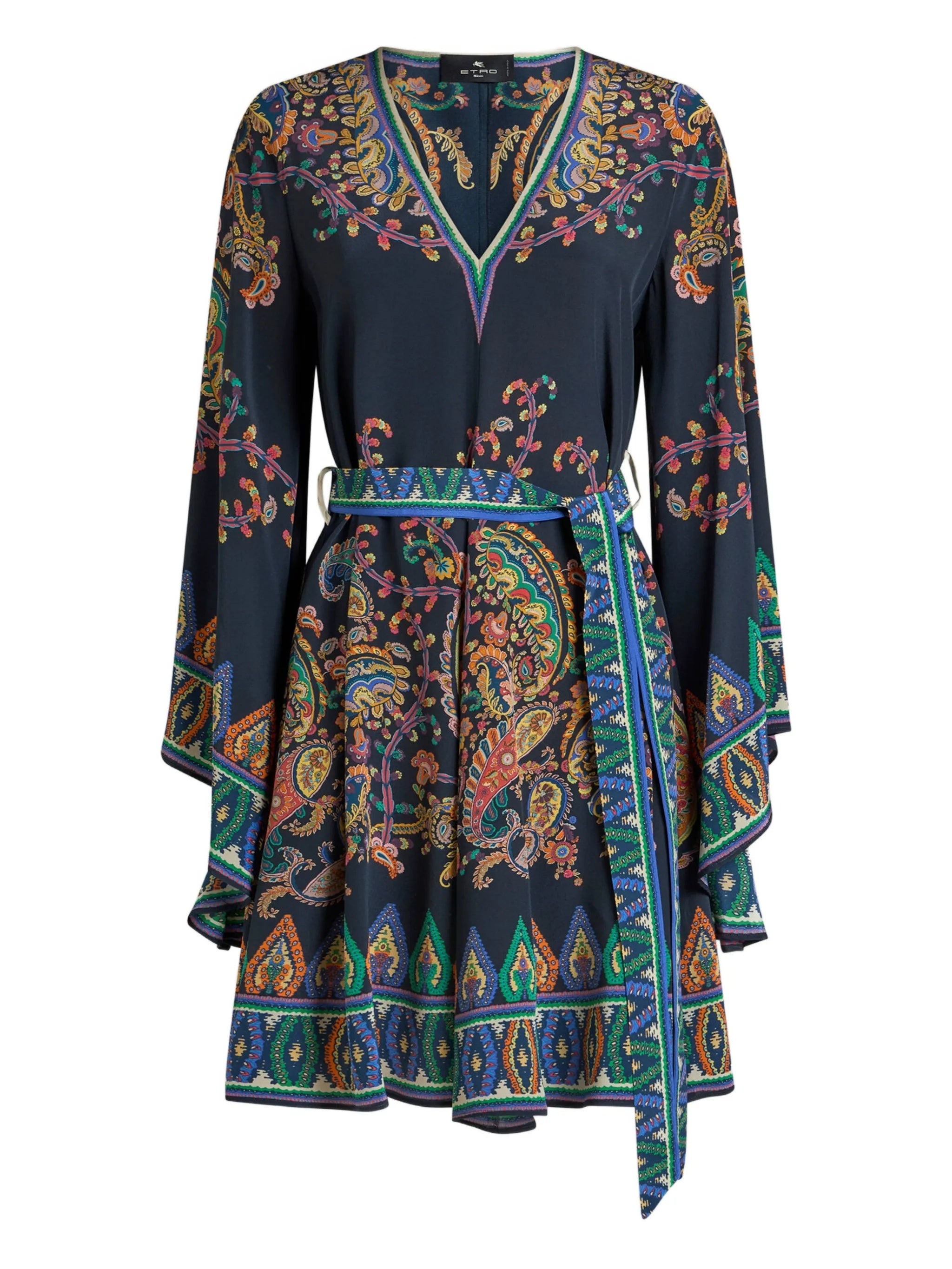 Mini Blouson Dress With Belt Blue Abito