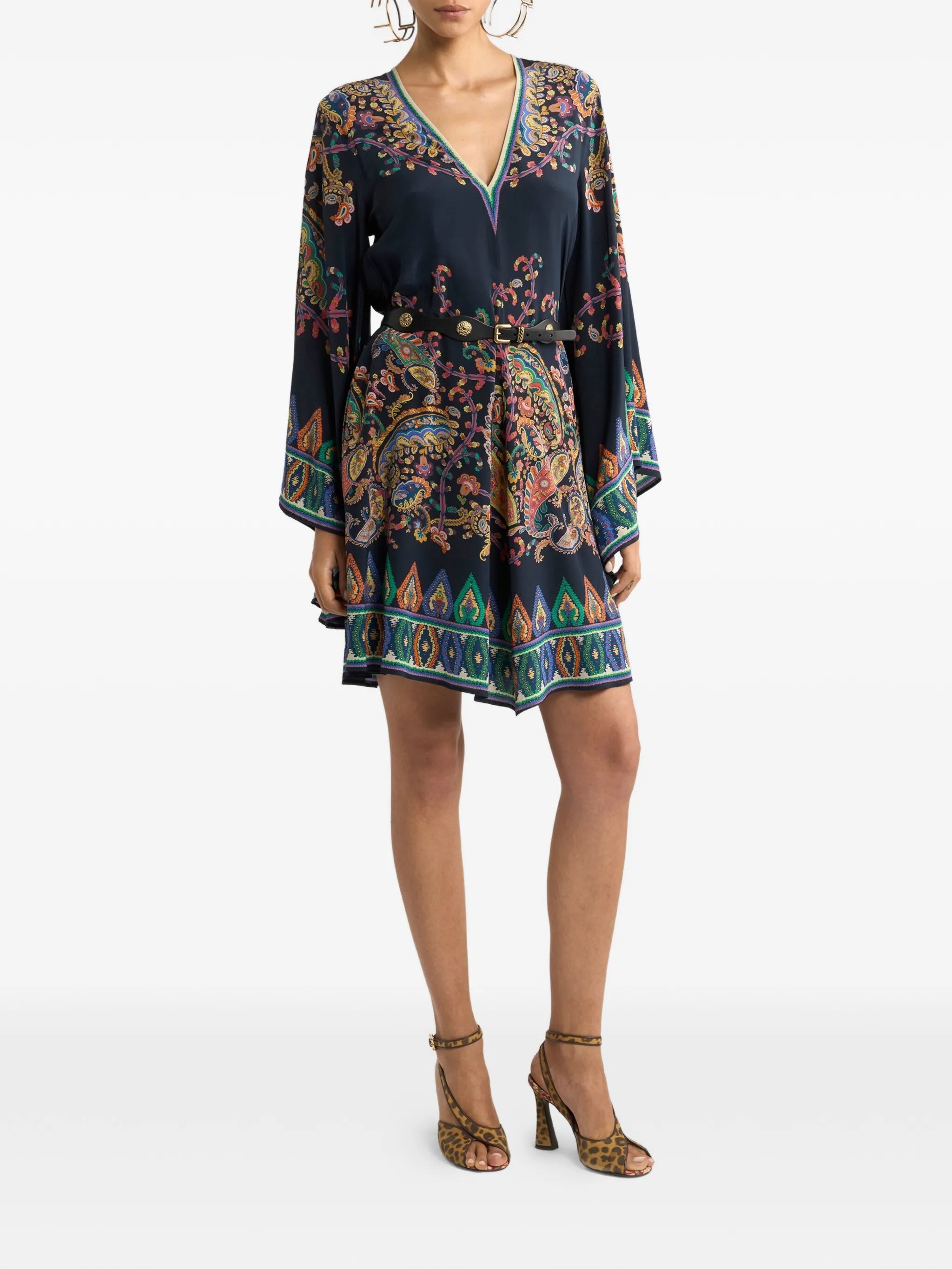 Mini Blouson Dress With Belt Blue Abito