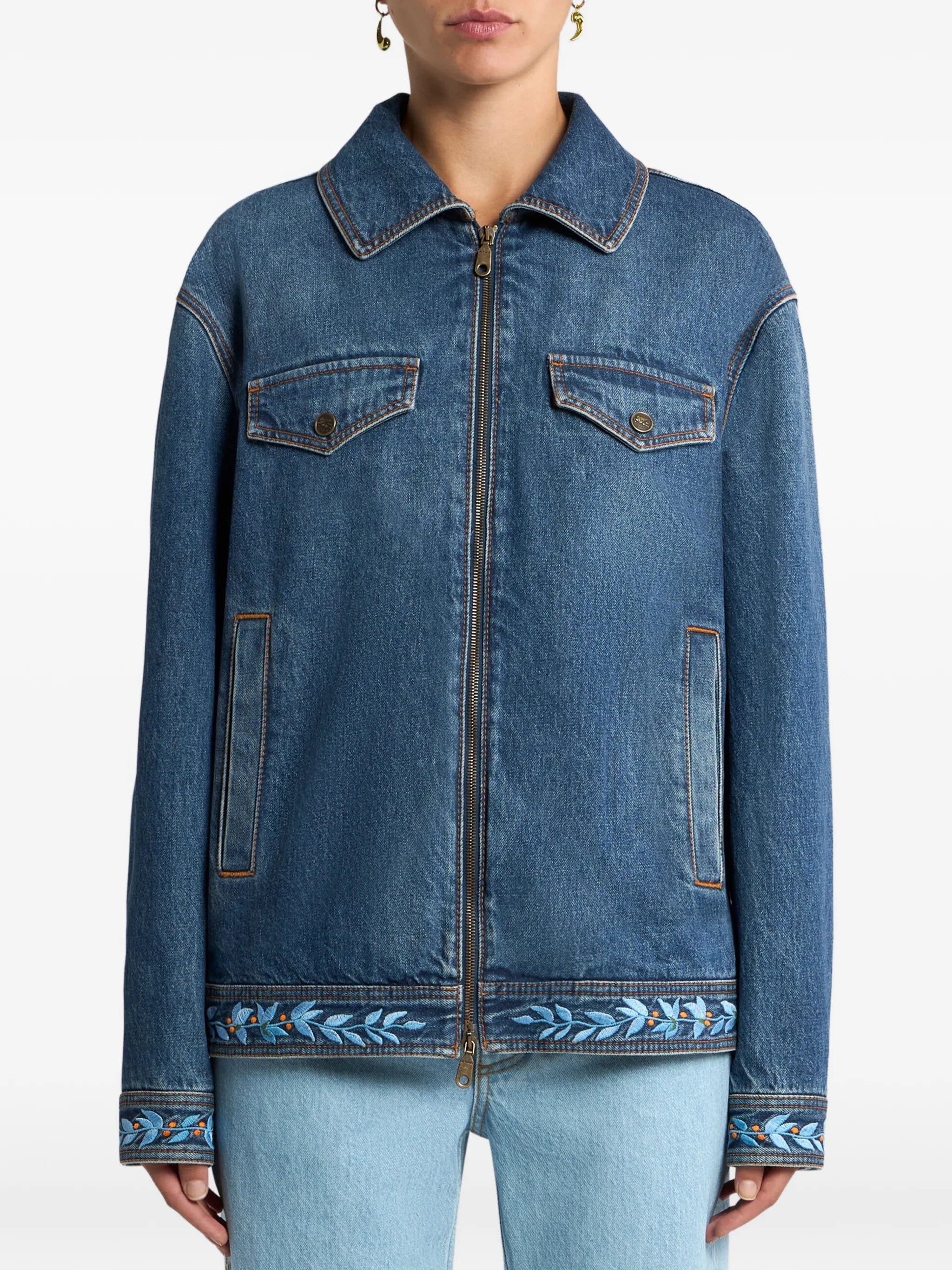 Loose Fit Denim Jacket With Embroidery Multicolour Giacca