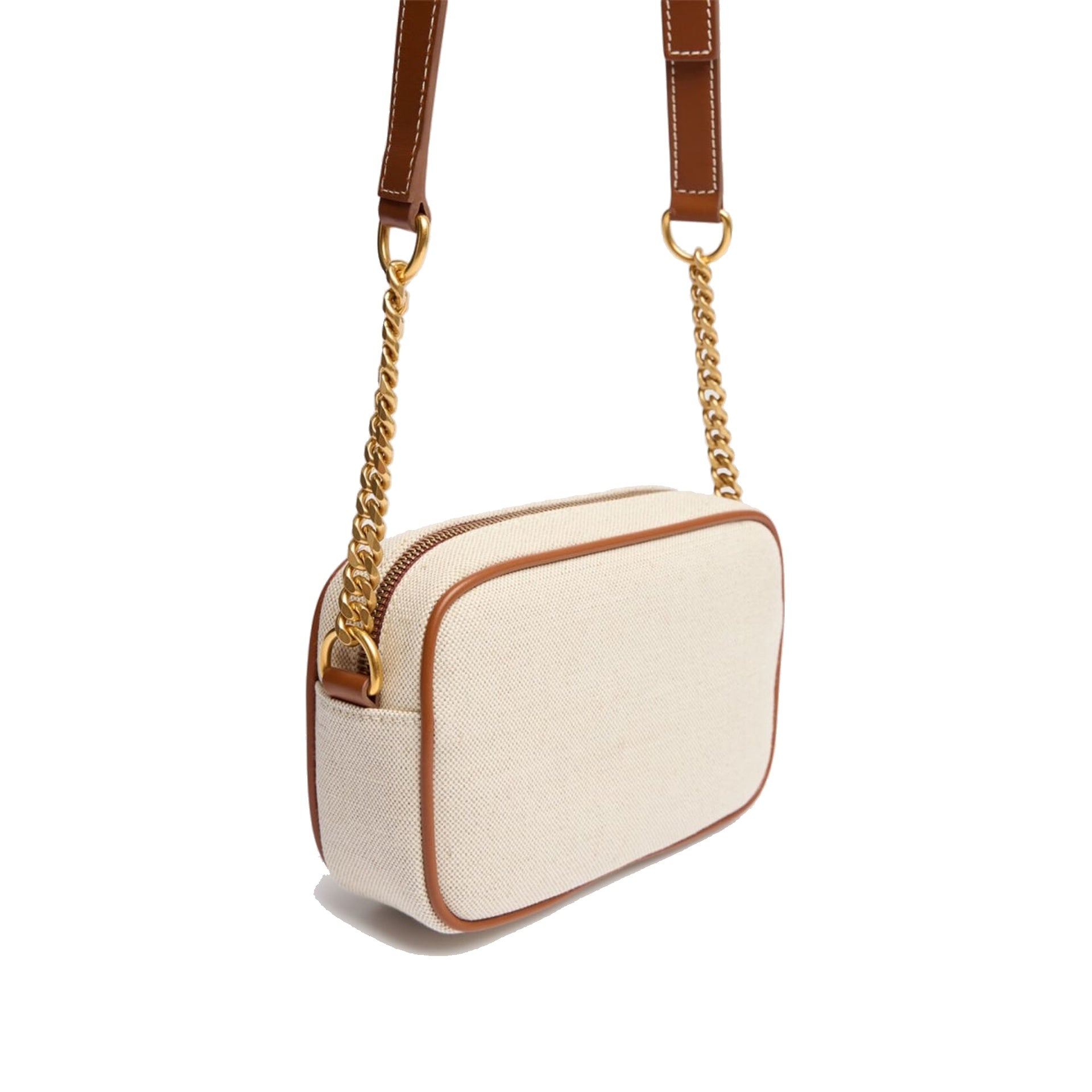 Logo Shoulder Bag Brown Cotton Linen