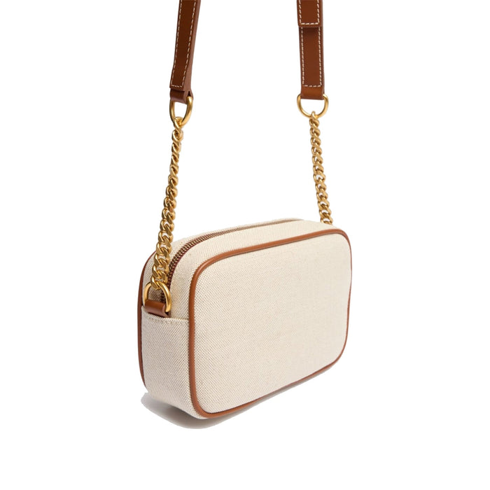Logo Shoulder Bag Brown Cotton Linen