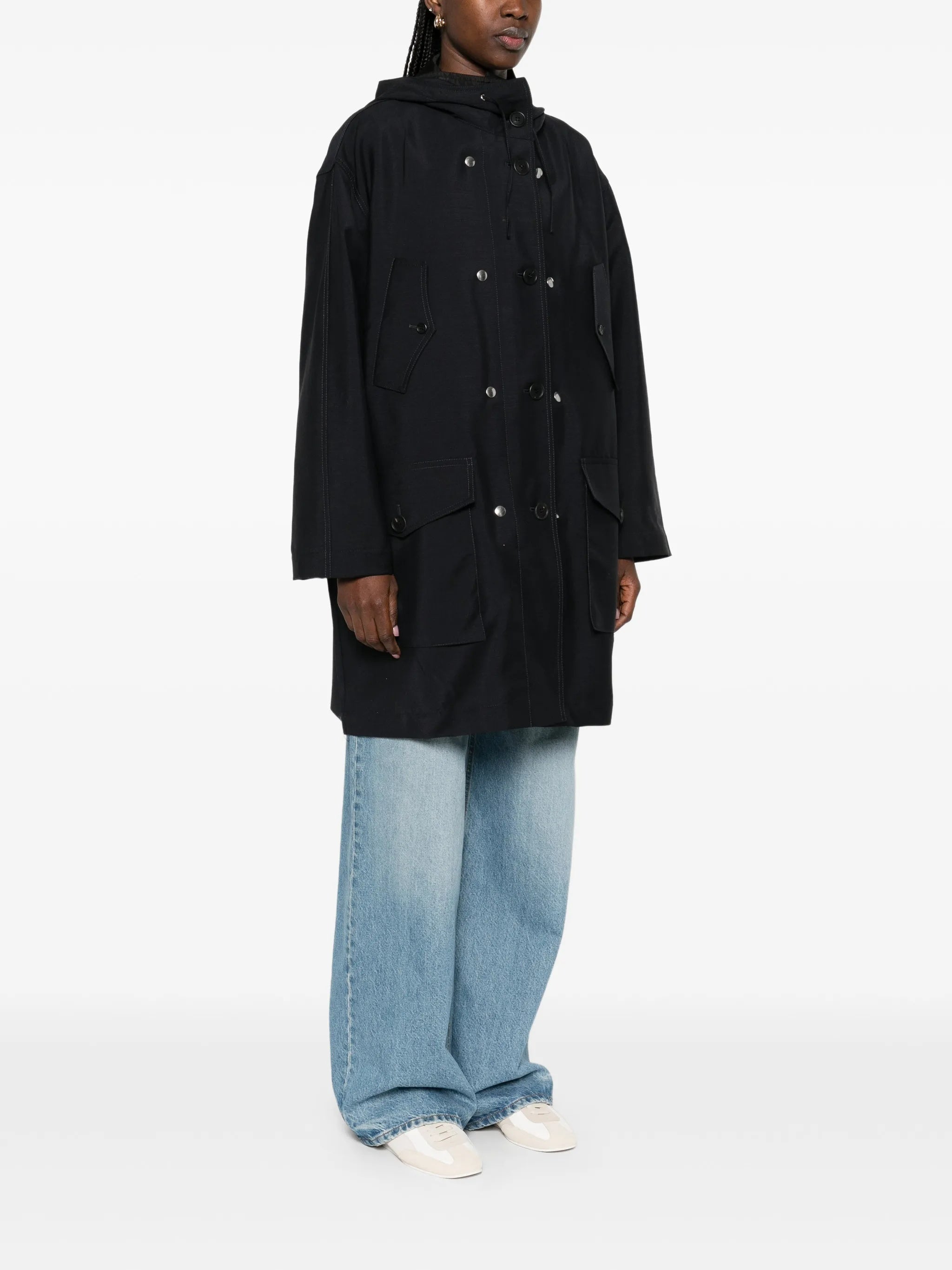 Kid Mohair+re-nylon Blue Cappotto