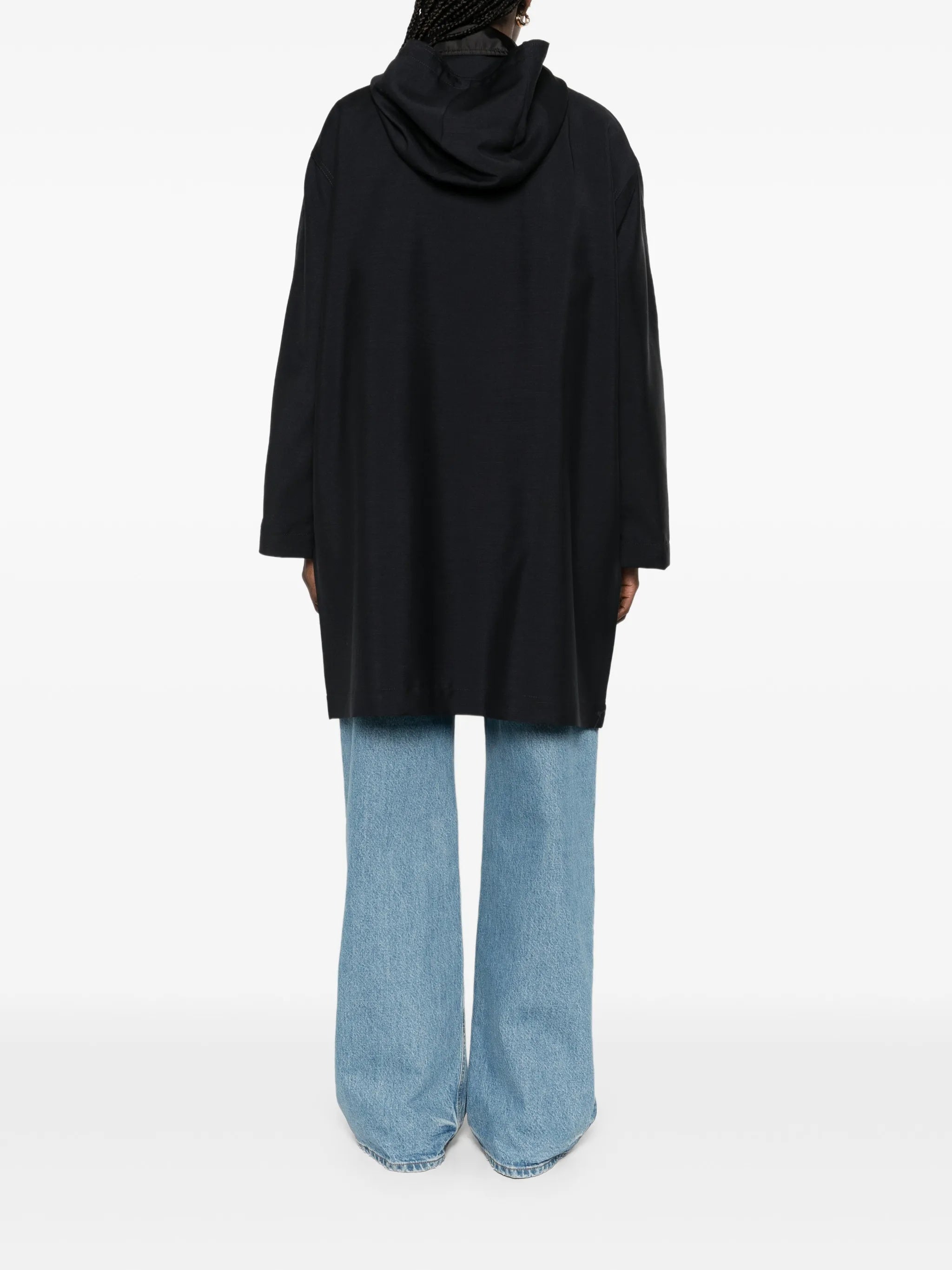 Kid Mohair+re-nylon Blue Cappotto