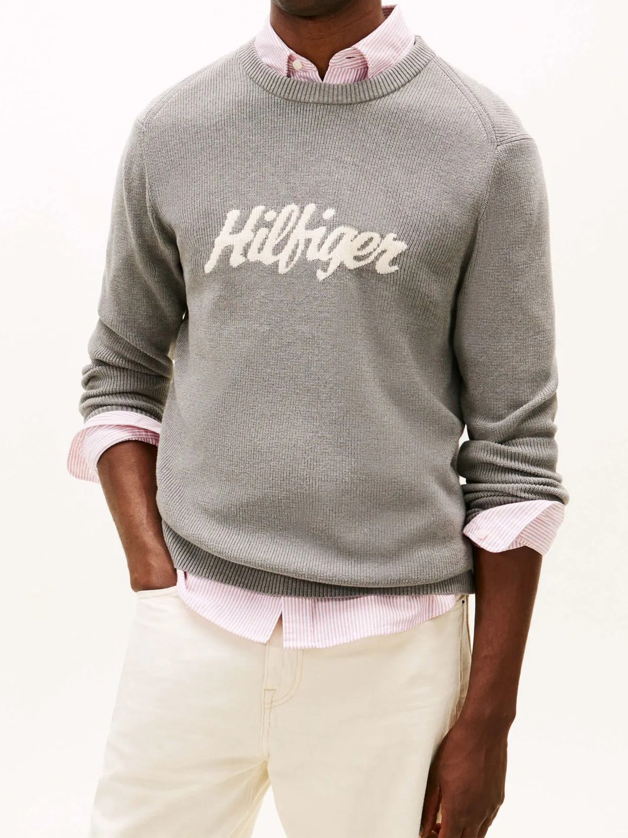 Seasonal Graphic Cotton Cneck Grey Felpa
