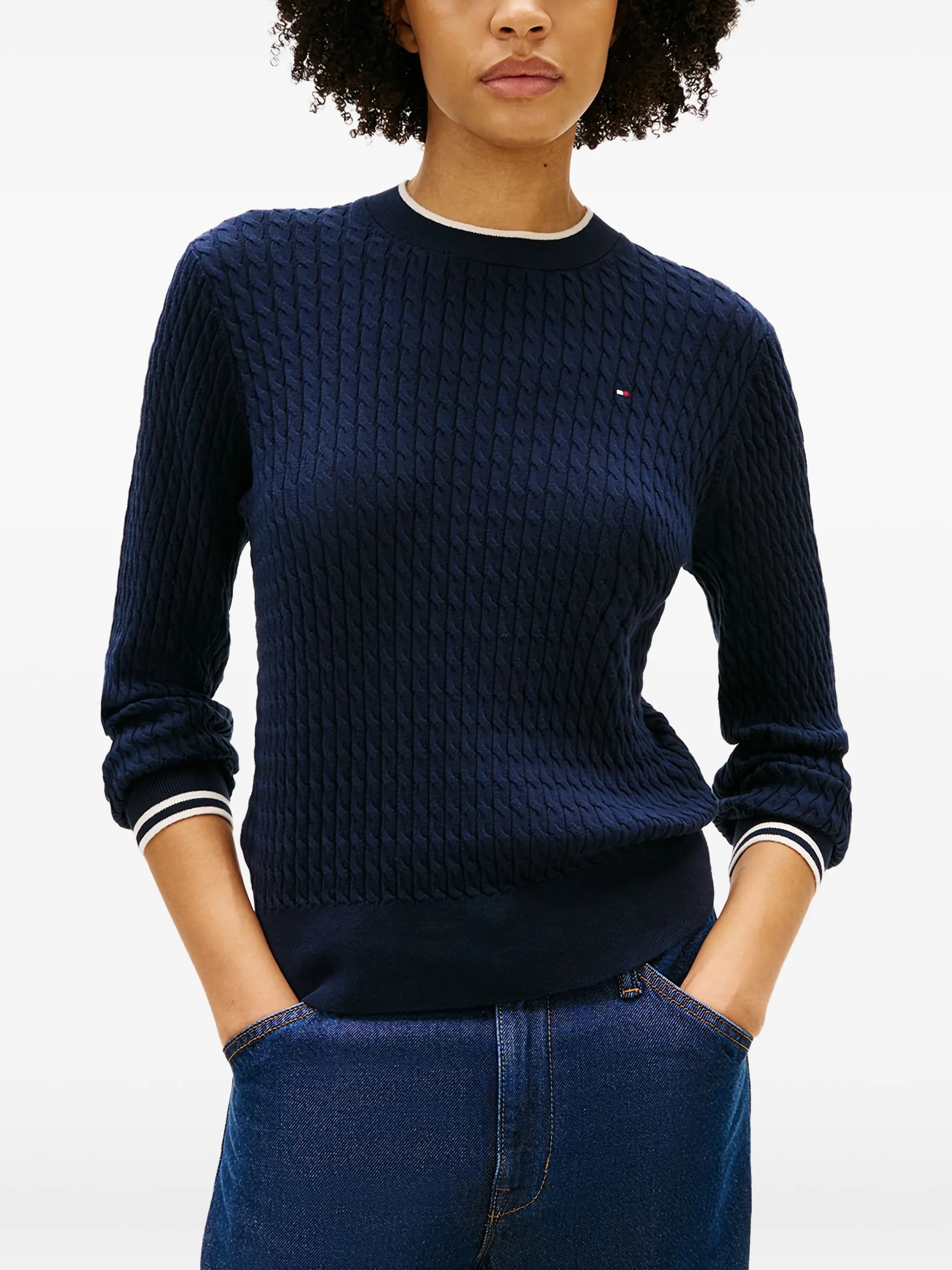 Co Cable Fine Ls Sweater Blue Maglia