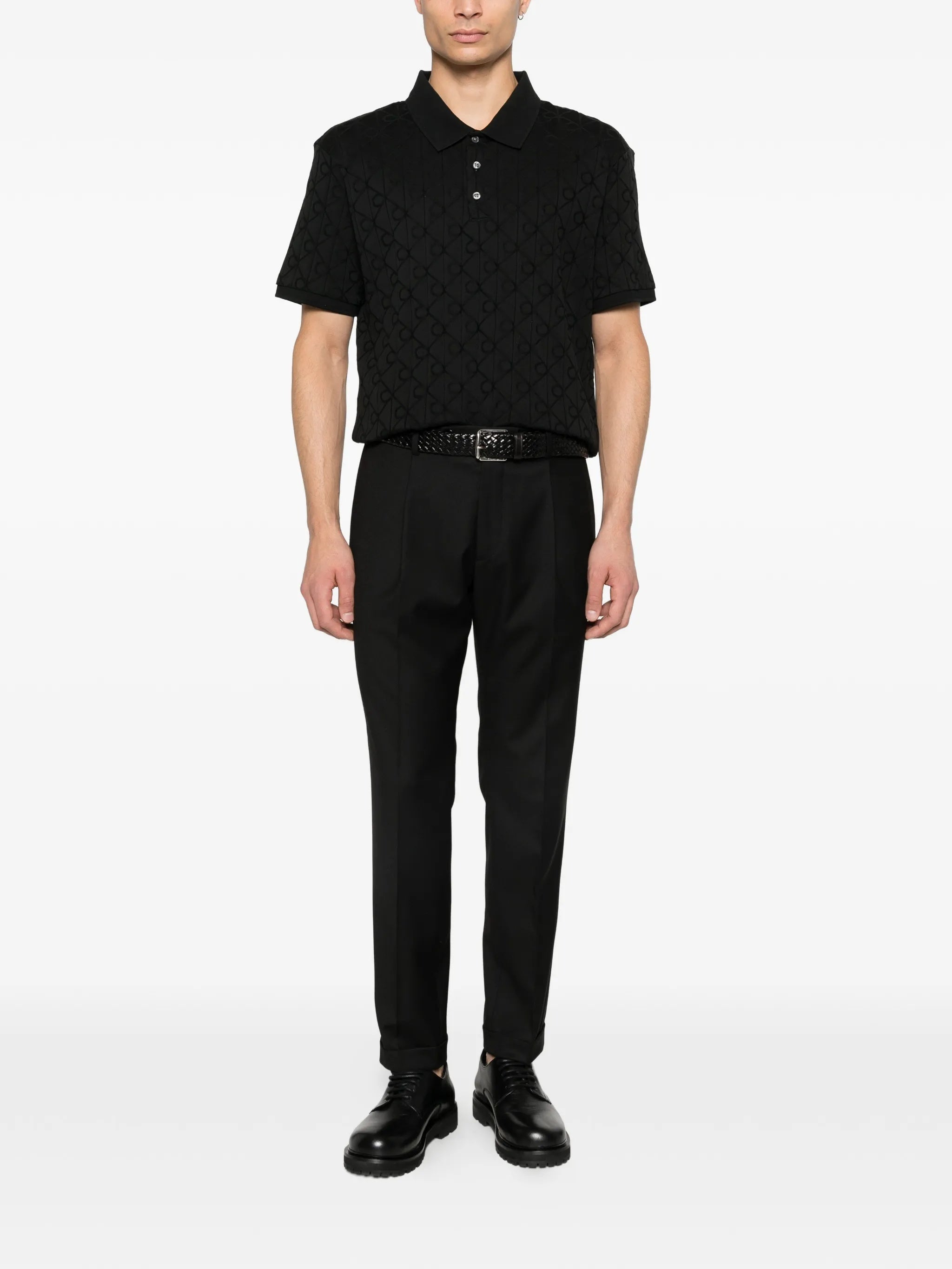 Ss Dbl Mercerized Emblem Jacquar Black Polo