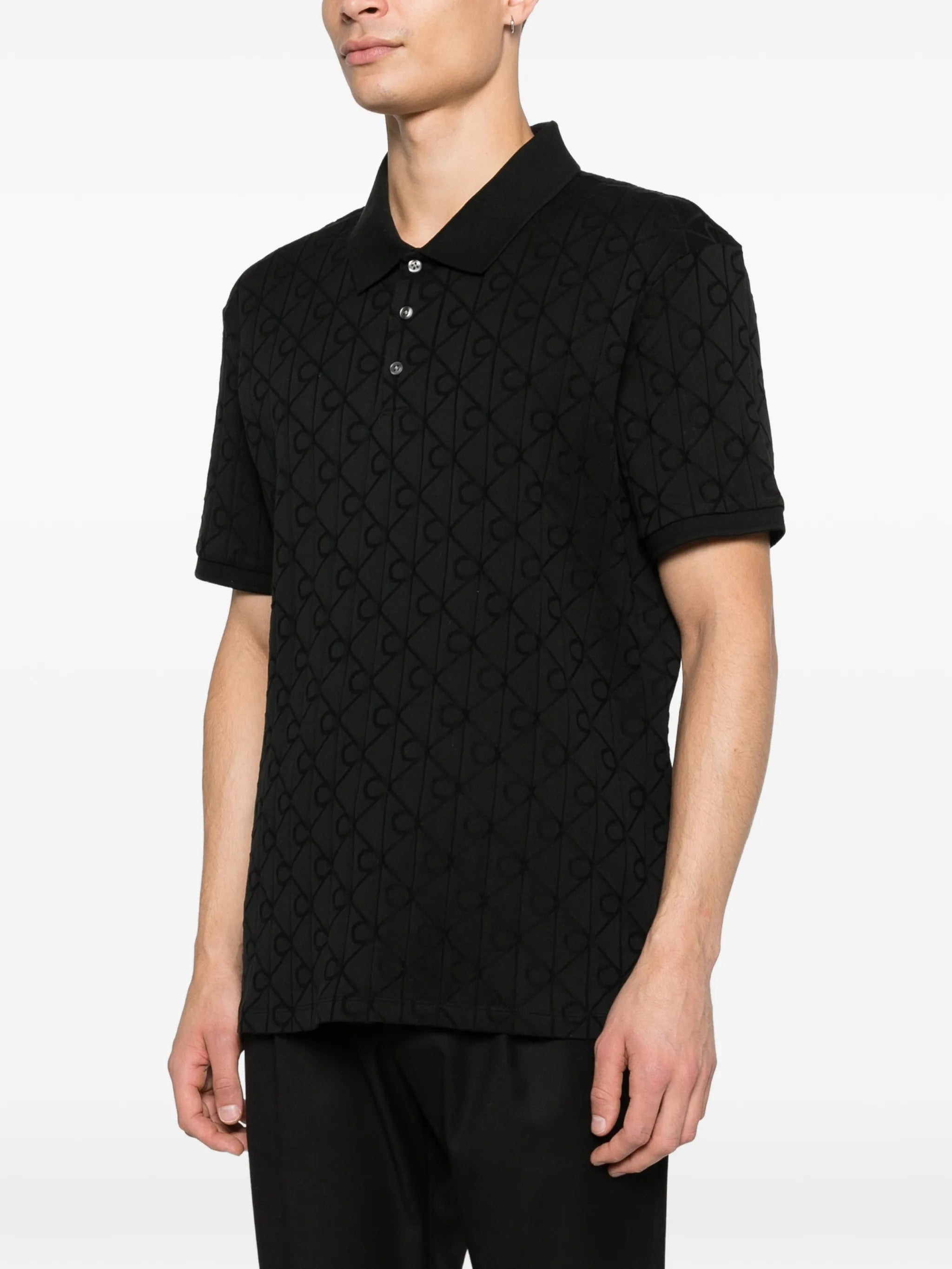 Ss Dbl Mercerized Emblem Jacquar Black Polo