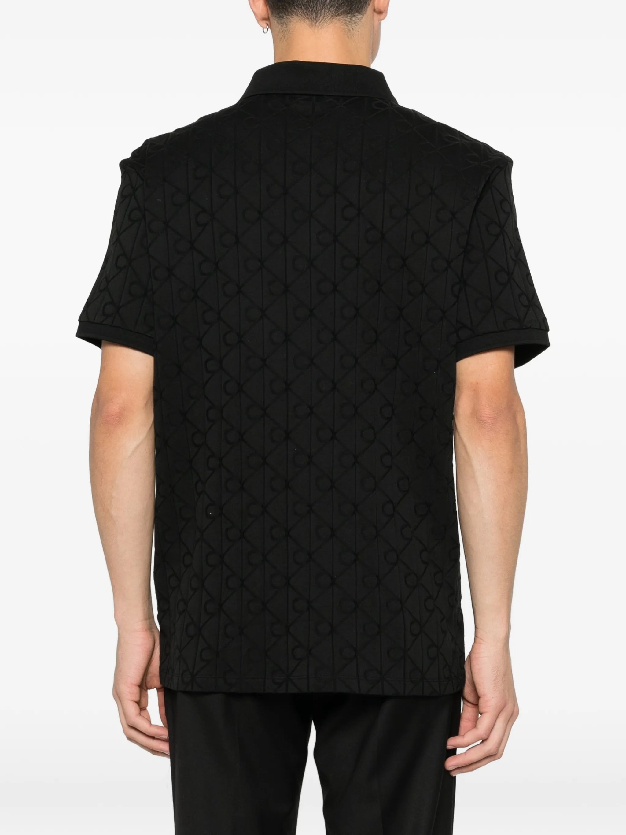 Ss Dbl Mercerized Emblem Jacquar Black Polo