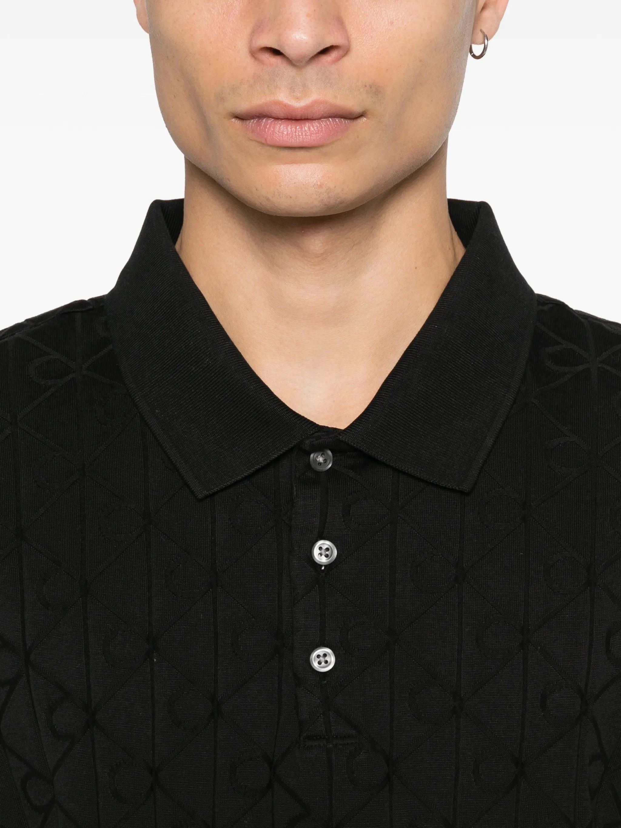 Ss Dbl Mercerized Emblem Jacquar Black Polo