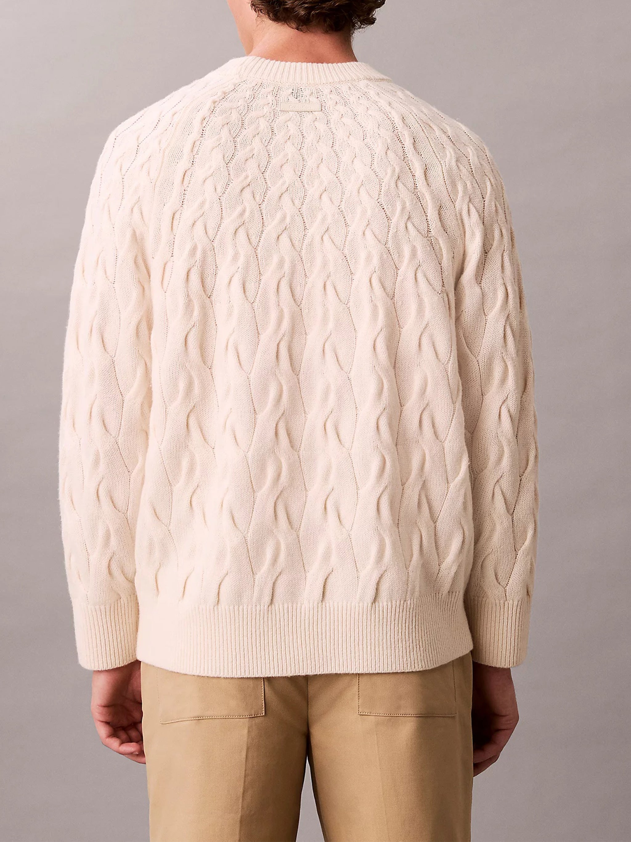 Ls Lambswool Blend Cable Crewnk White Maglia