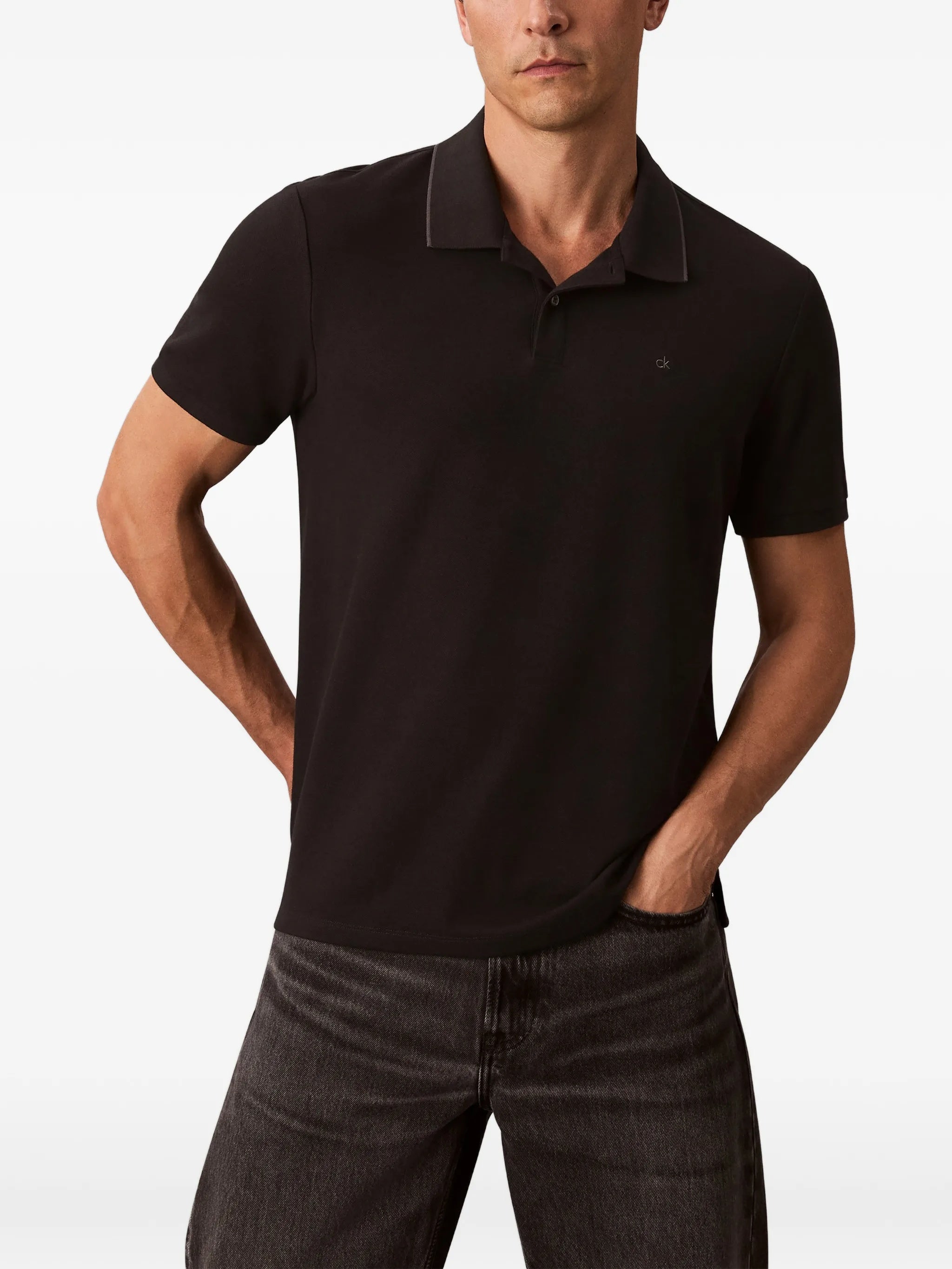 Ss Refined Pique Tipped Classic Black Polo