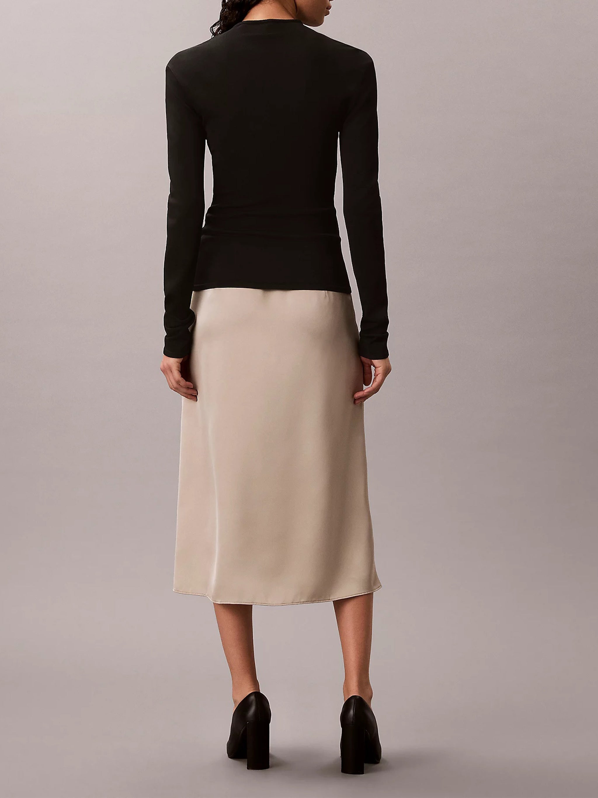 Matte Shine Satin Midi Skirt White Gonna