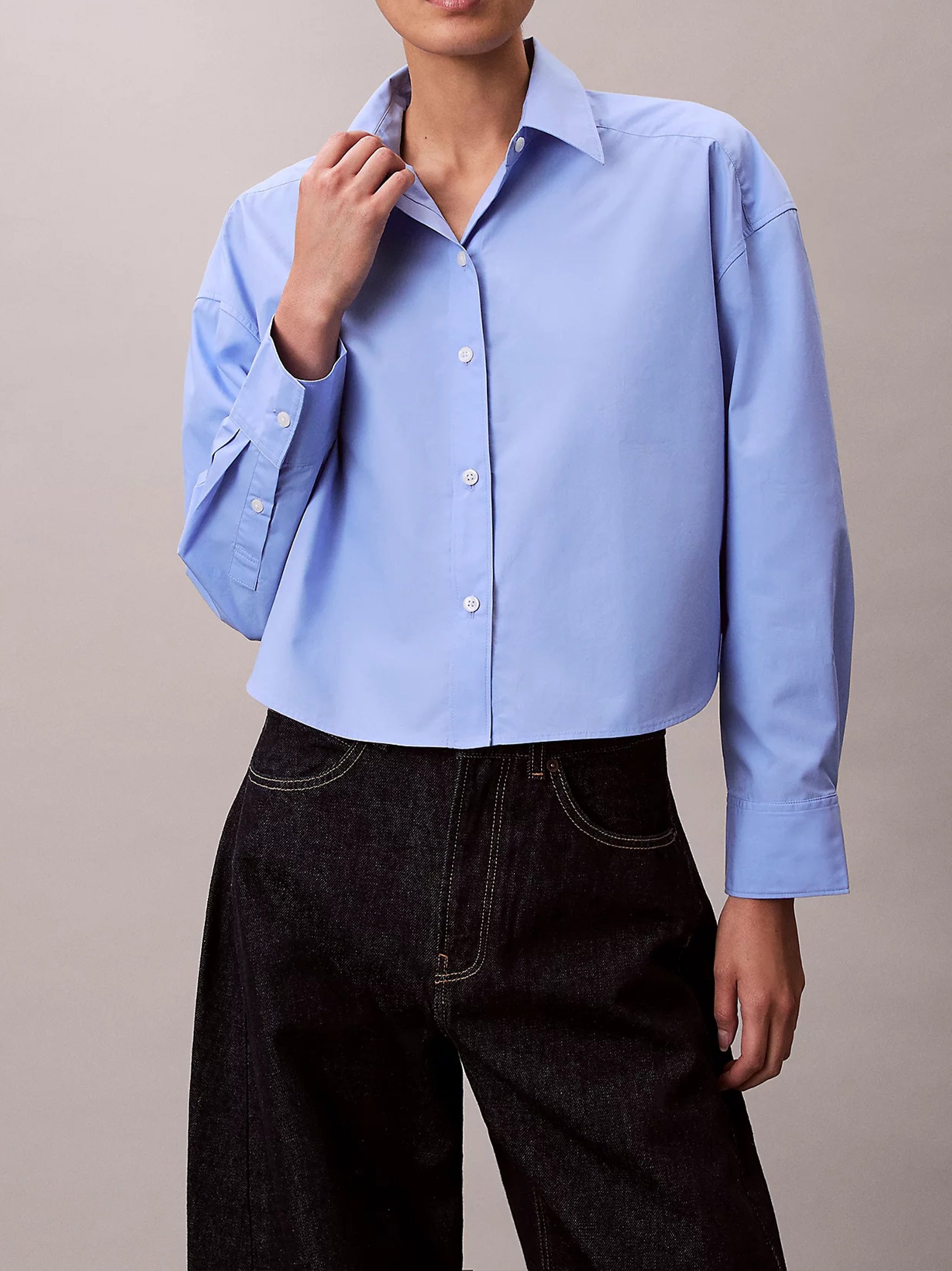 Crisp Poplin Oversized Cropped Blue Camicia