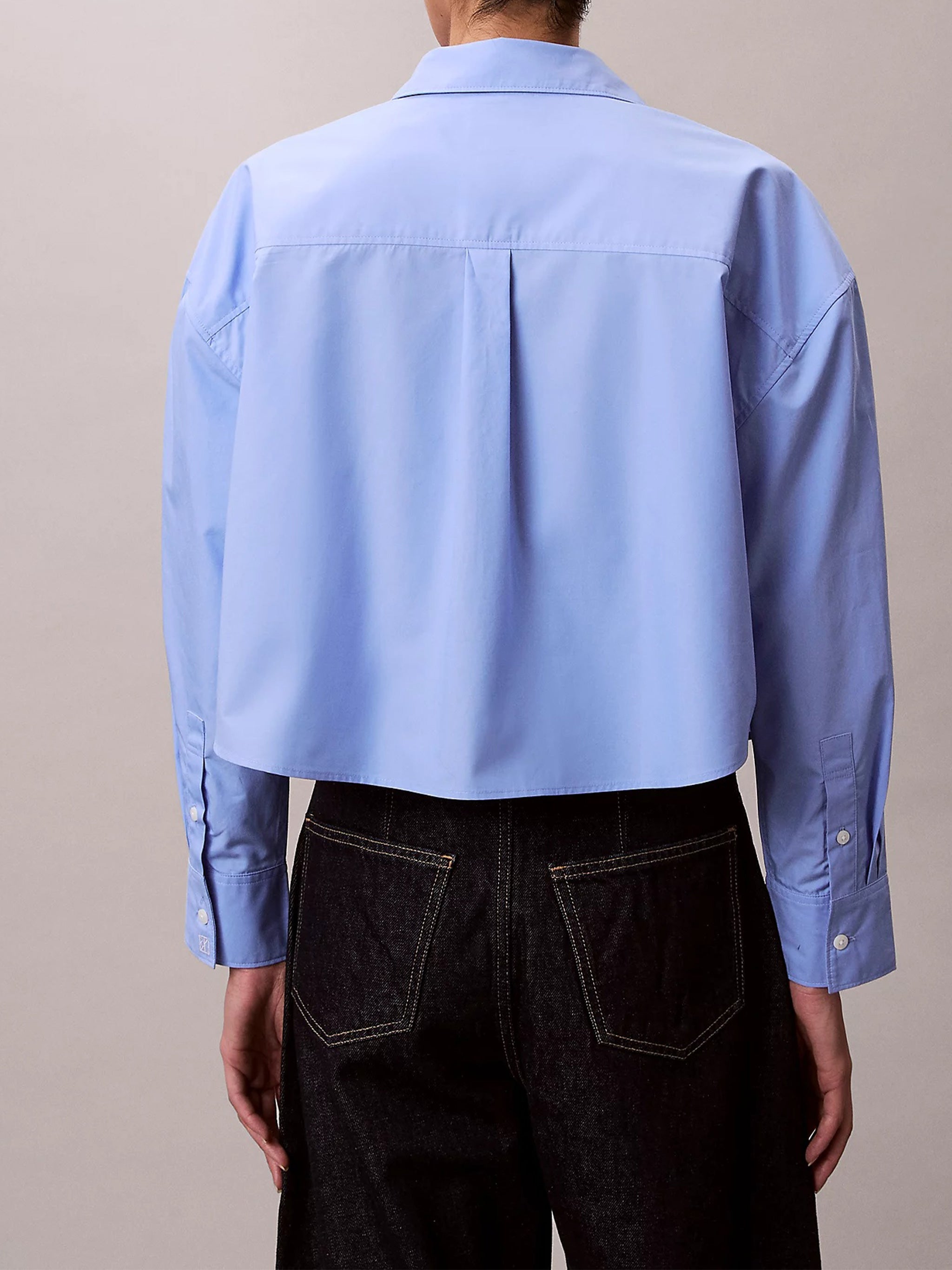 Crisp Poplin Oversized Cropped Blue Camicia