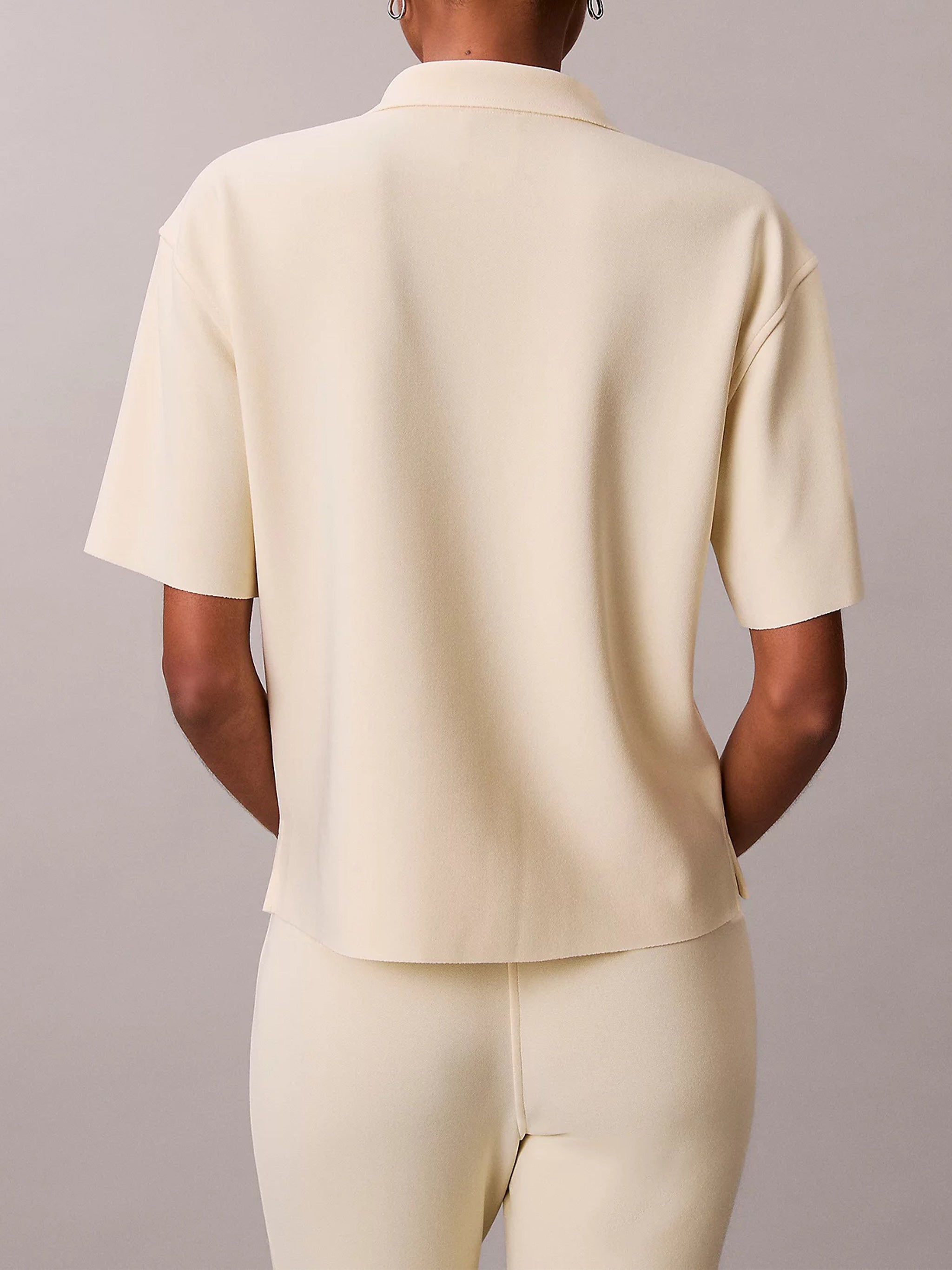 Ss Tailored Knit Collar Zip Top Nude & Neutrals