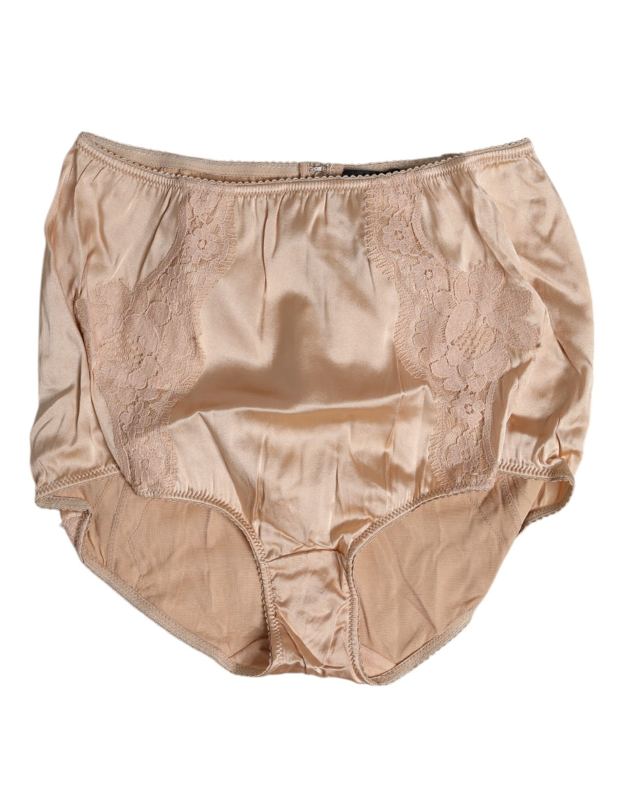 Beige Silk Lace High Waist Bikini Panty Underwear Cotton Elastane Clothing