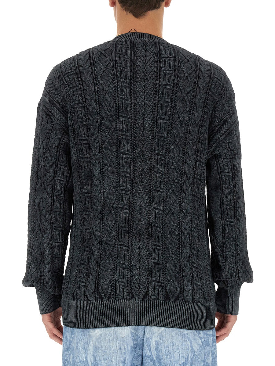Knit With Greek Braid Work Grey Cotton Jumpers