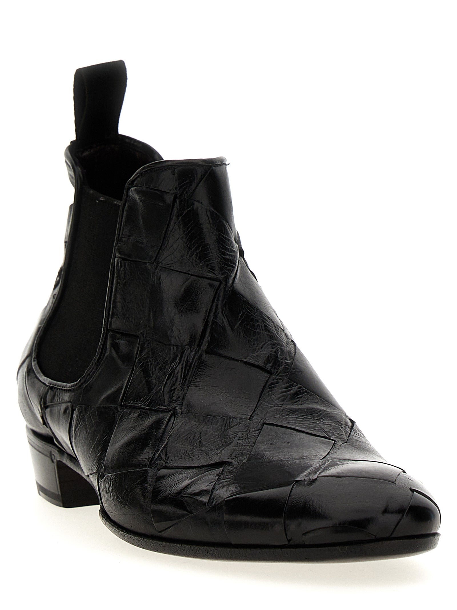 Braided leather ankle boots Black Calfskin (bos Taurus) Boots