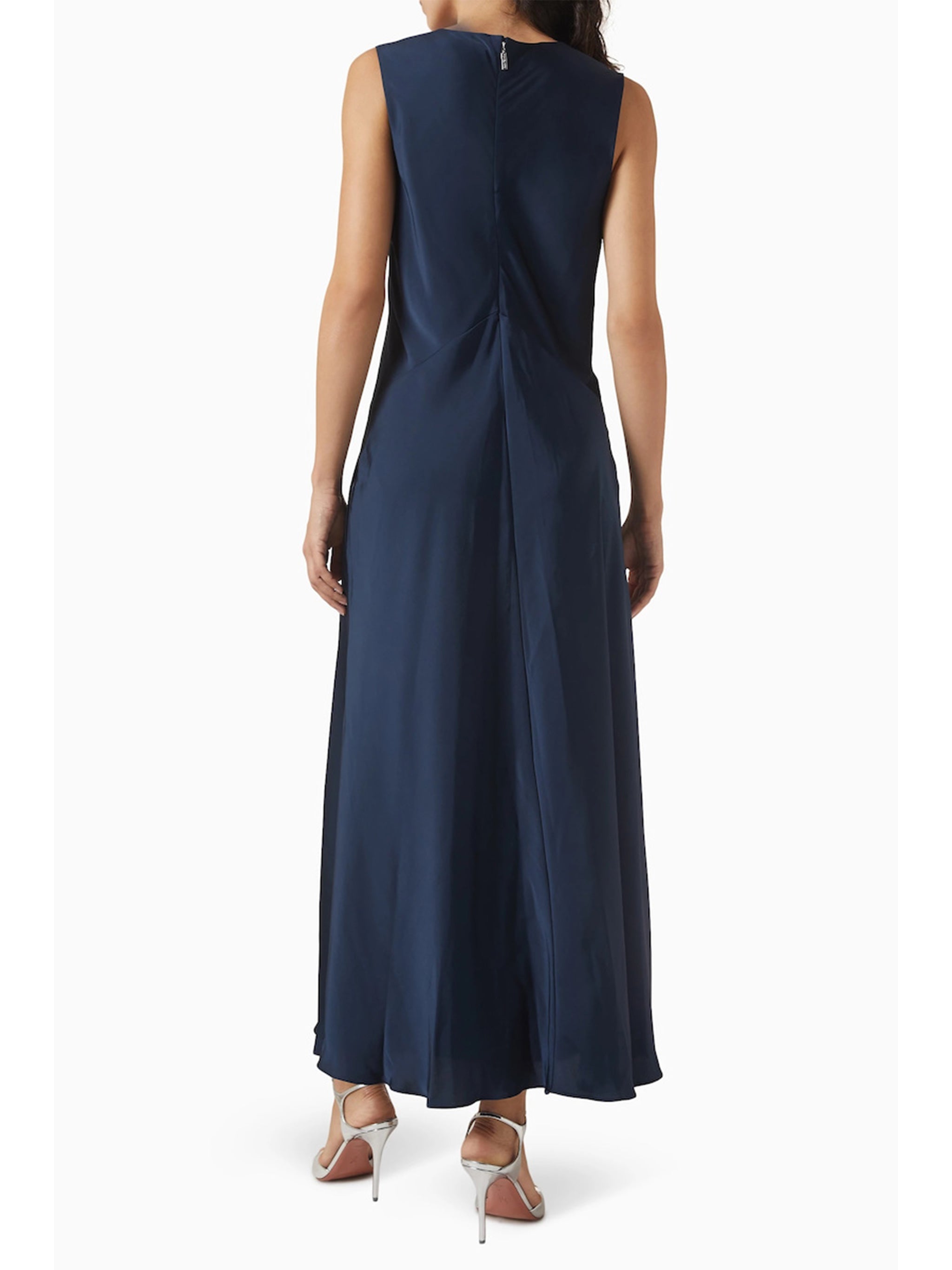 Satin V Neck Midi Dress Blue Recycled Pl Abito