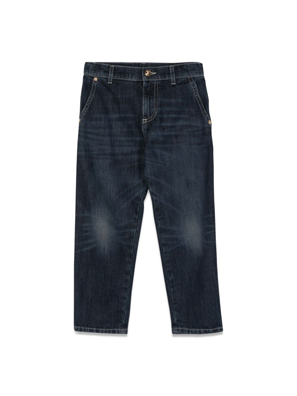 Jeans With Embroidered Logo, Denim Cotton