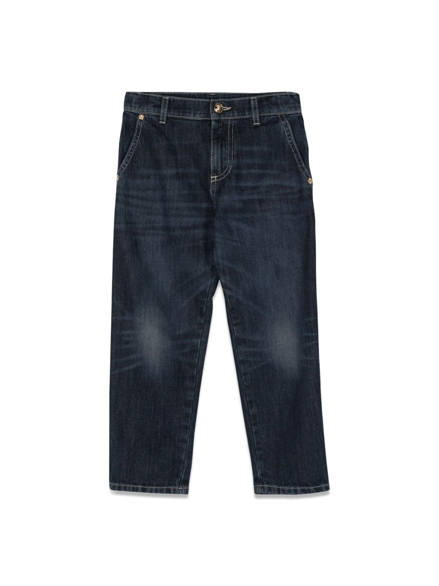 Jeans With Embroidered Logo, Denim Cotton