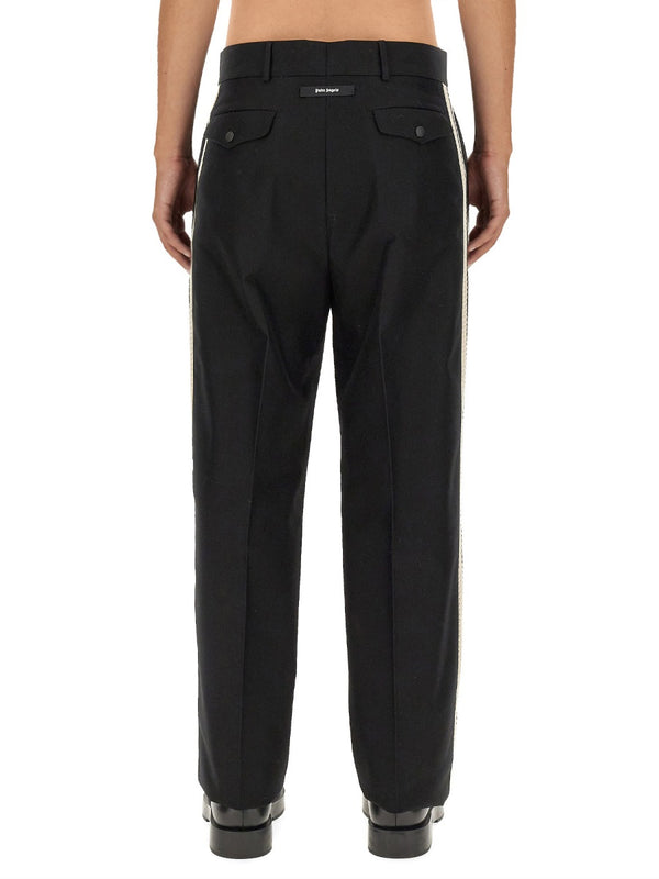 Pants With Logo Band Black Polyester Trousers