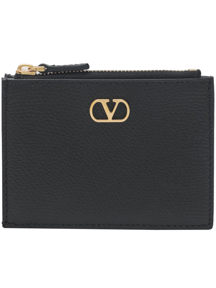 Coin Purse Card Case Vlogo Signature Black Leather | Portafoglio