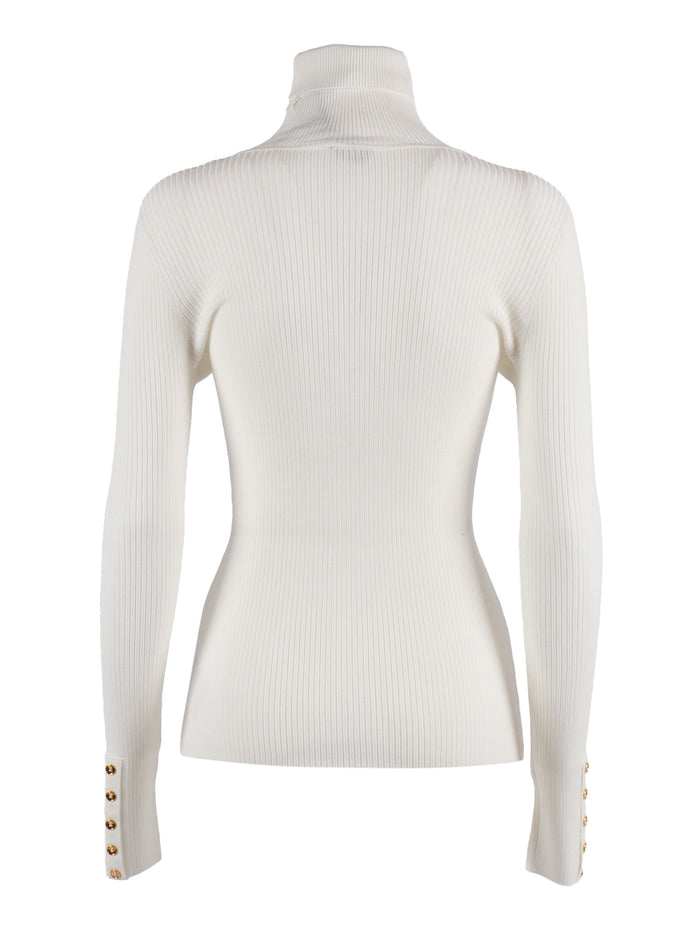 Womens Knitted Sweater White Lyocell Polyamide Silk Crewneck